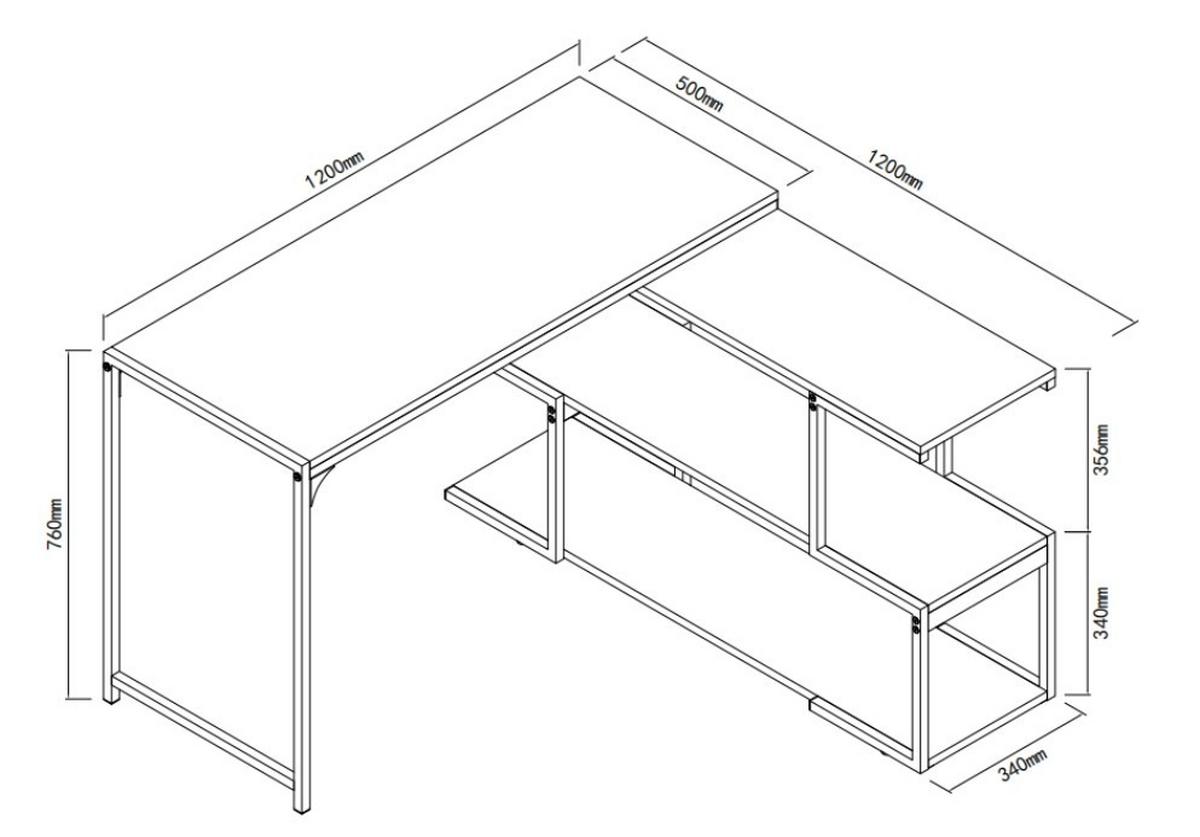 Schreibtisch Hendrik Eichefarben/Schwarz - Eichefarben/Schwarz, MODERN, Holzwerkstoff/Metall (120/76/120cm) - Mömax
