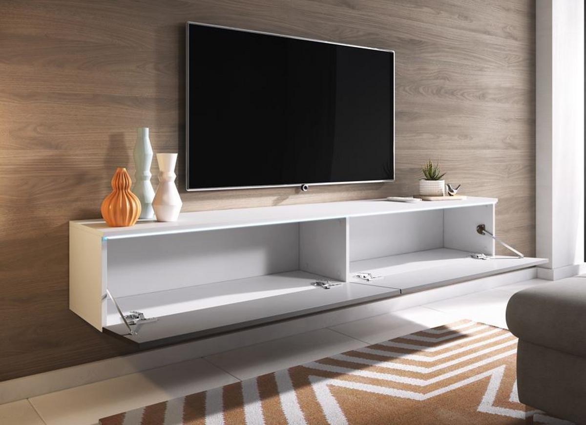 Lowboard ca. 180x30 cm mit LED Grau/Weiß - Grau Hochglanz/Weiß, LIFESTYLE, Holzwerkstoff/Kunststoff (180/30/33cm) - P & B