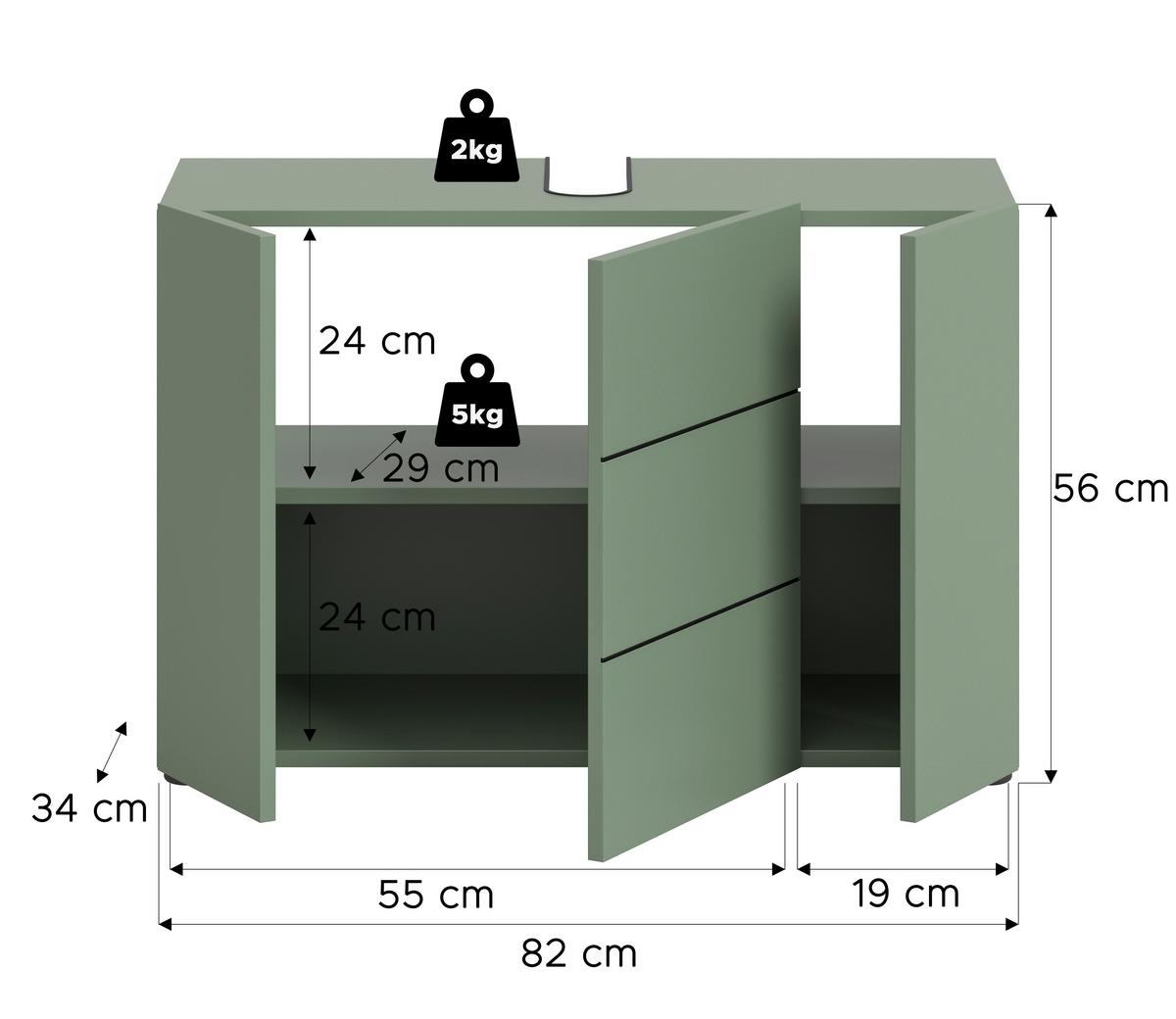 Waschbeckenunterschrank Vira ca. 82x56 cm Grün - Schwarz/Grün, MODERN, Holzwerkstoff/Kunststoff (82/56/34cm) - MID.YOU