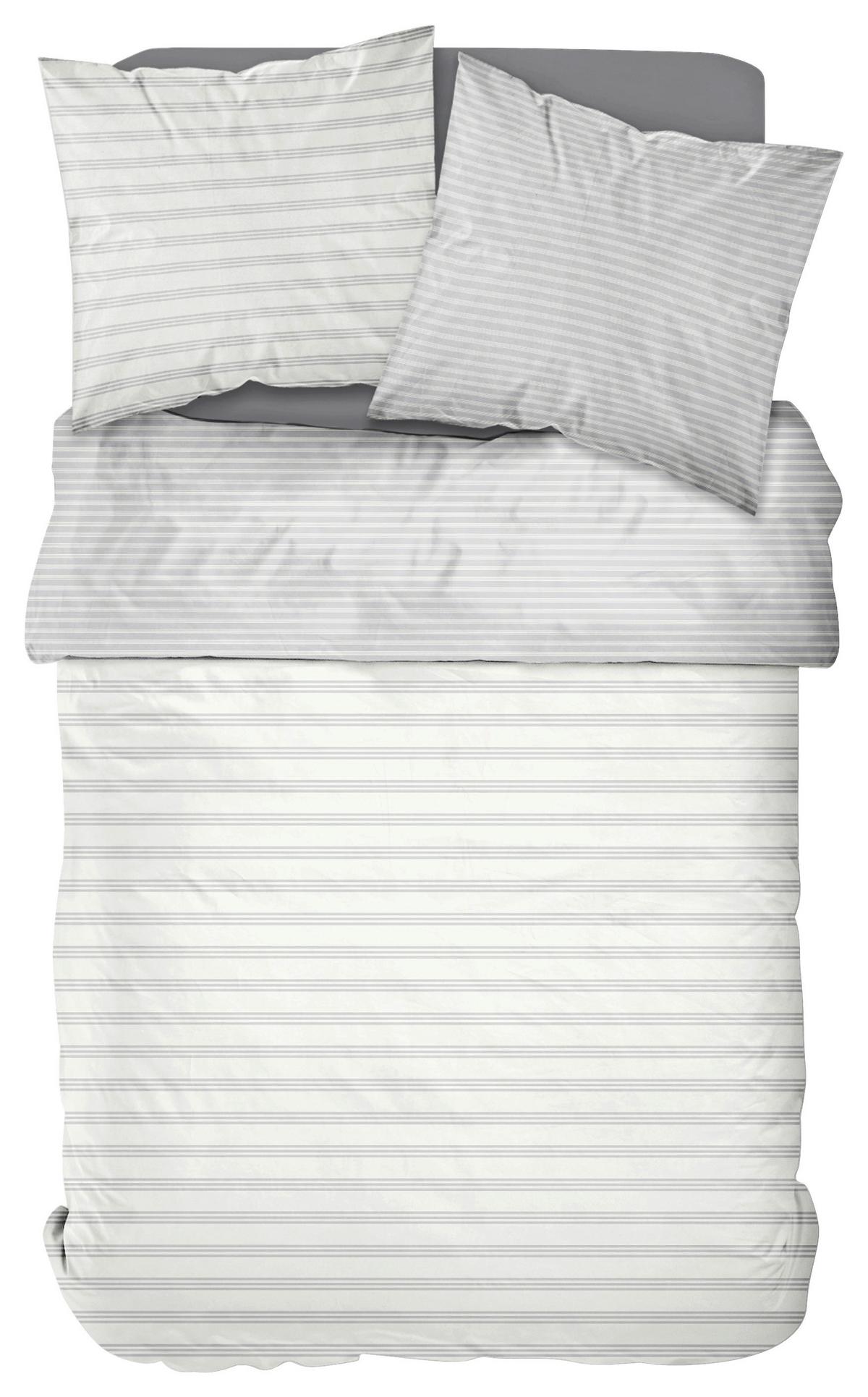 Ágyneműhuzat-garnitúra 3 Részes Szürke/fehér Csíkos - textil