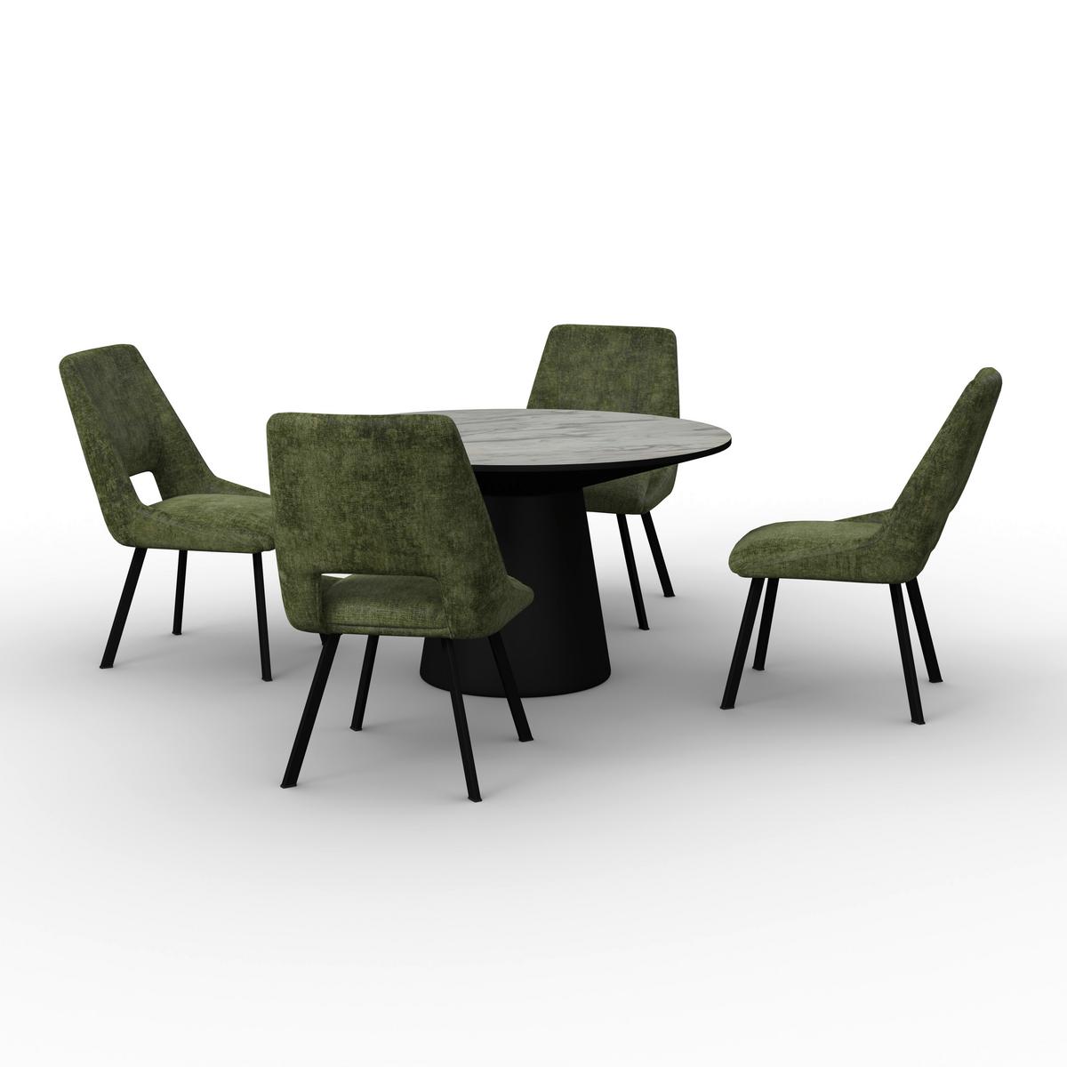 Jedilna Garnitura Amarillo, Miza Ø 120cm, 4x Stol - črna/zelena, Moderno, kovina/tekstil - Bessagi Home