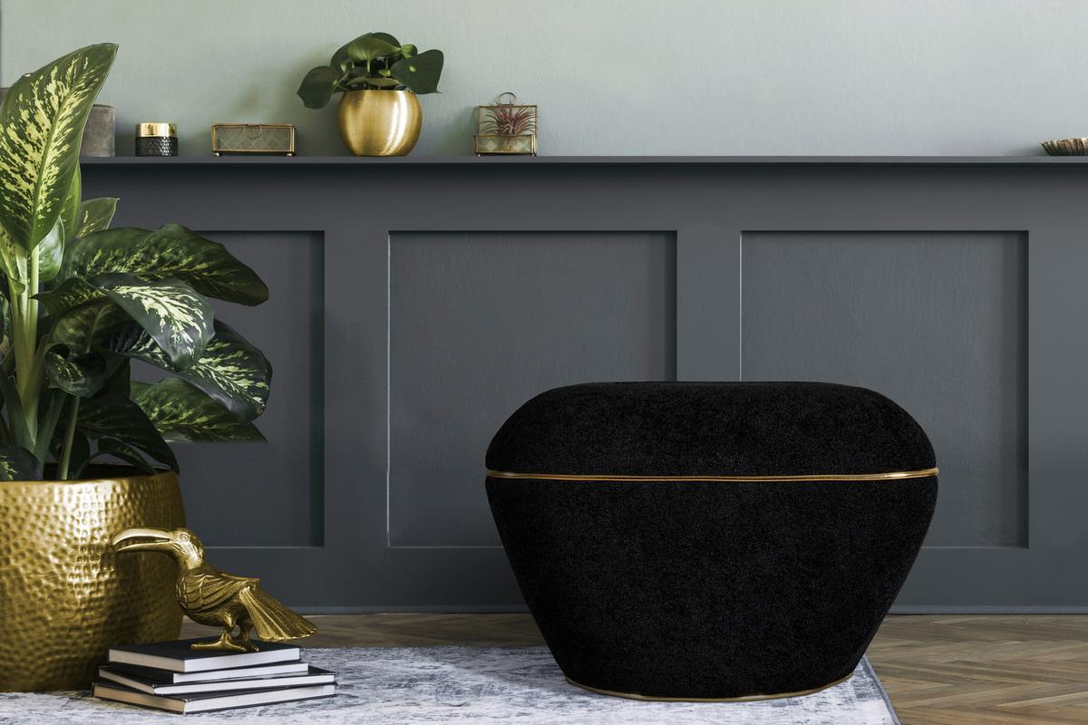 HOCKER CONTESSA 135 - Goldfarben/Schwarz, Design, Textil/Metall (60/42,5cm) - Kayoom