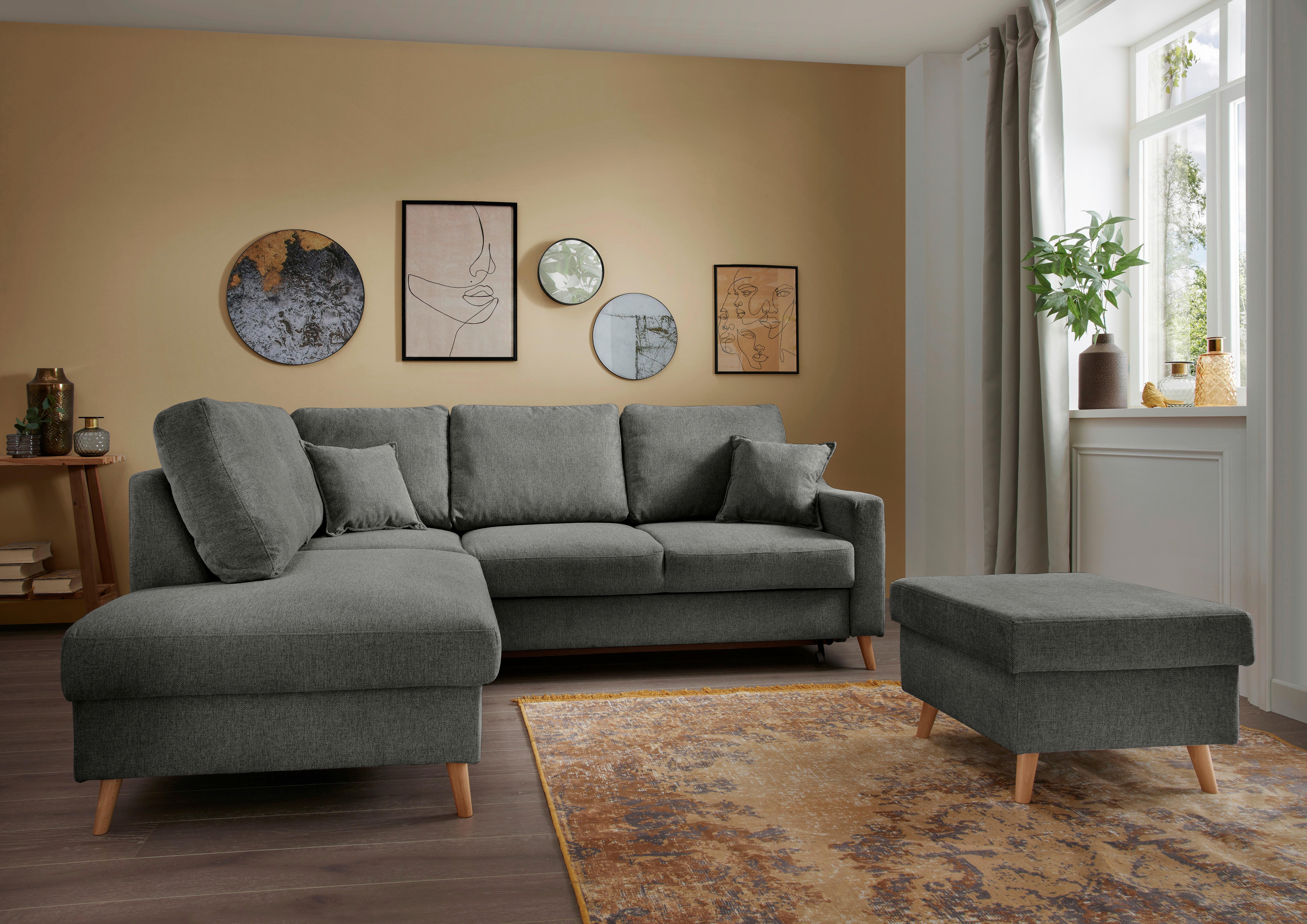 Wohnlandschaft Valentina Anthrazit Struktur - Anthrazit/Naturfarben, KONVENTIONELL, Holz/Textil (200/230cm) - P & B