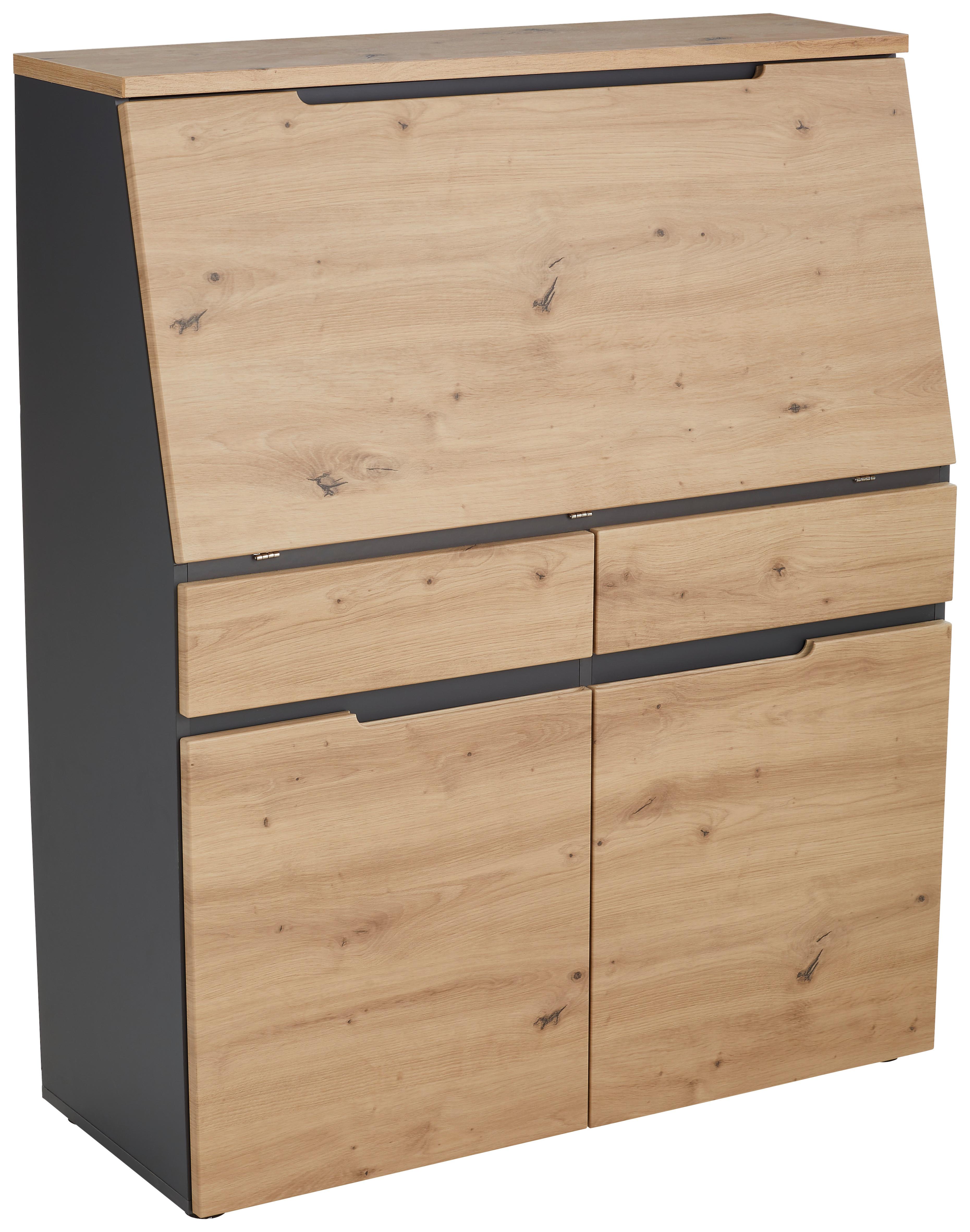 SEKRETARZYK DETROIT - czarny/kolor grafitowy, Design, materiał drewnopochodny/tworzywo sztuczne (100/124/41cm) - Voleo