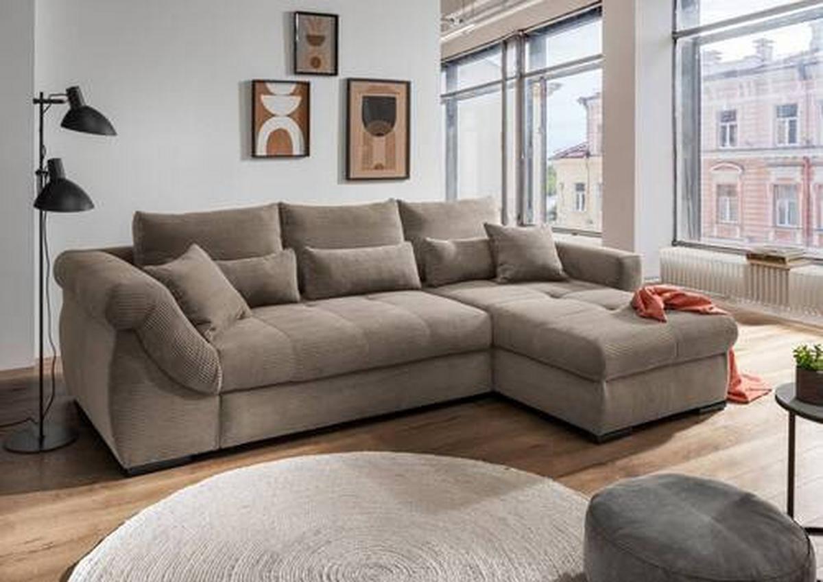 Wohnlandschaft Frederico Graubraun Cord - Graubraun/Schwarz, MODERN, Holz/Textil (302/188cm) - MID.YOU