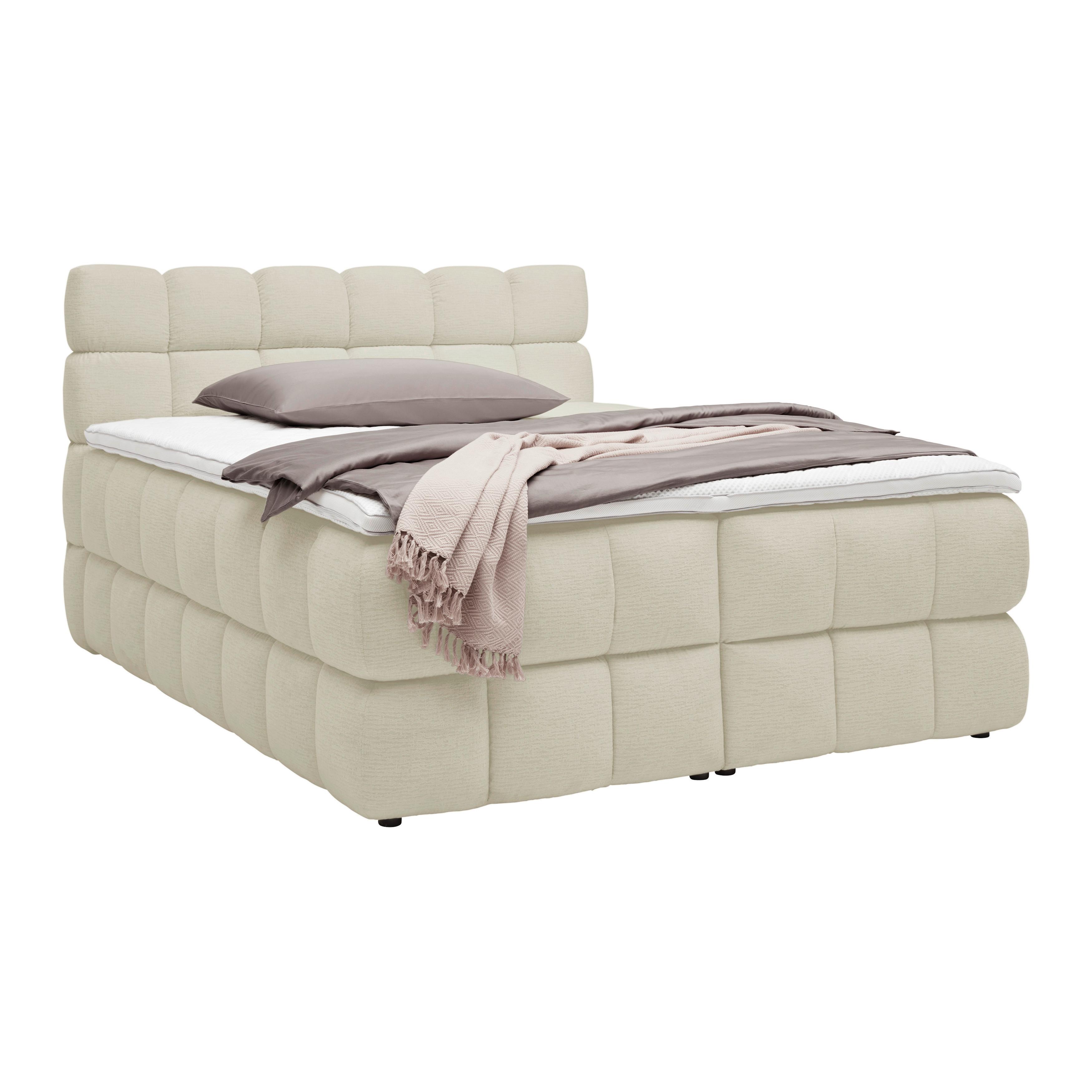 Boxspringbett Bubble Box Taupe ca. 180x200cm - Taupe/Schwarz, KONVENTIONELL, Holz/Textil (180/200cm) - Premium Living