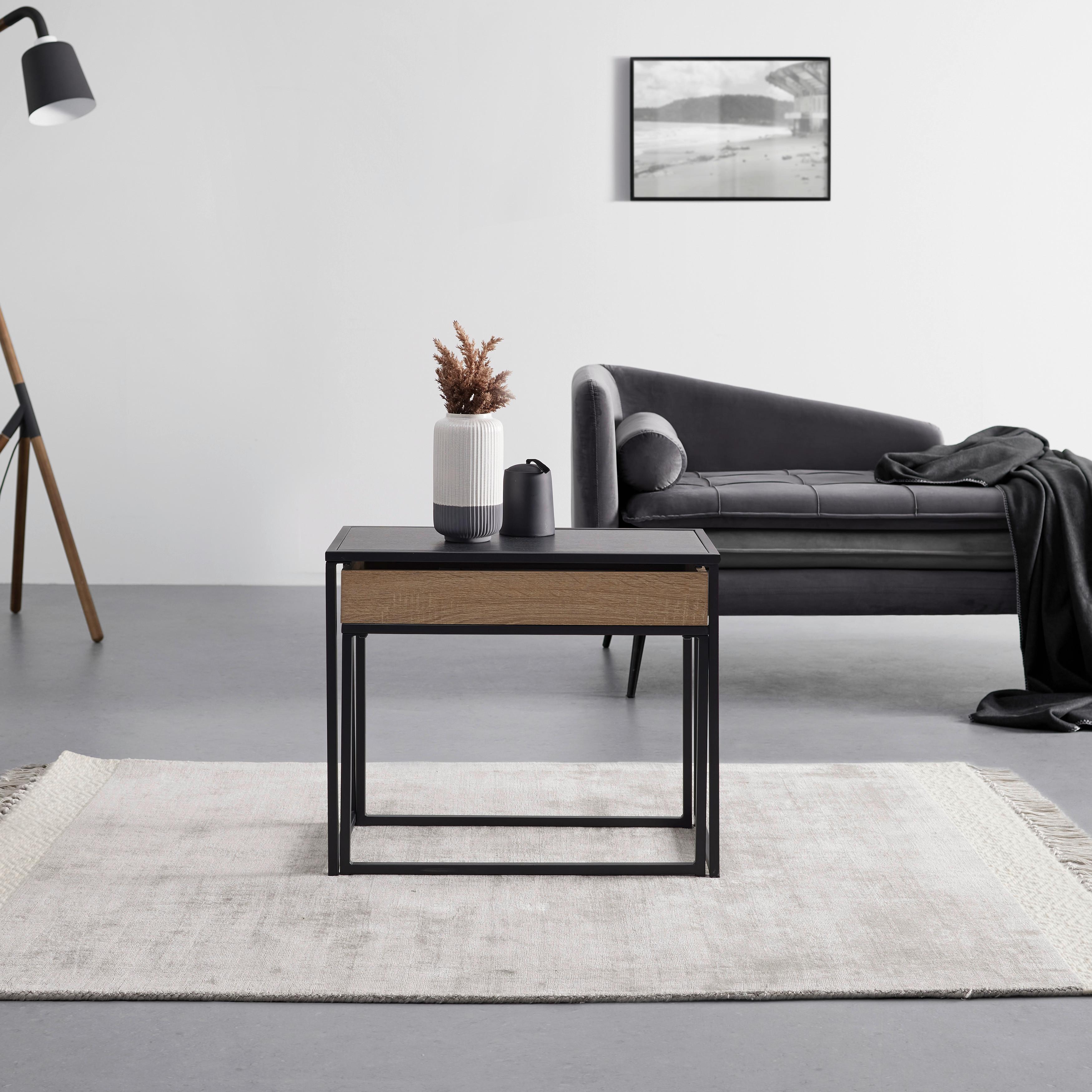 Couchtisch Ani Schwarz/ Eichefarben MDF mit Stauraum - Eichefarben/Schwarz, MODERN, Holzwerkstoff/Metall (60/30/48cm) - Bessagi Home