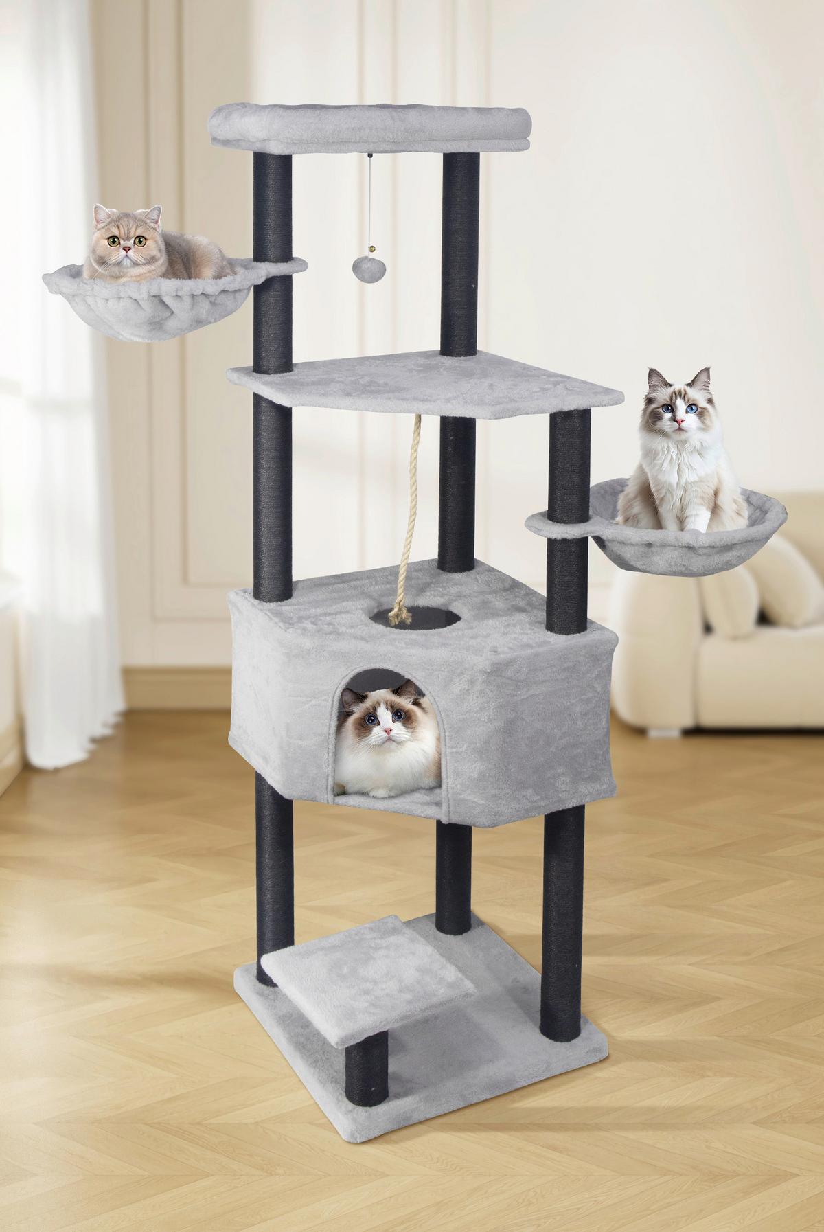 Kratzbaum Tiger Grau - Grau, KONVENTIONELL, Karton/Holzwerkstoff (50/50/160cm) - Mömax