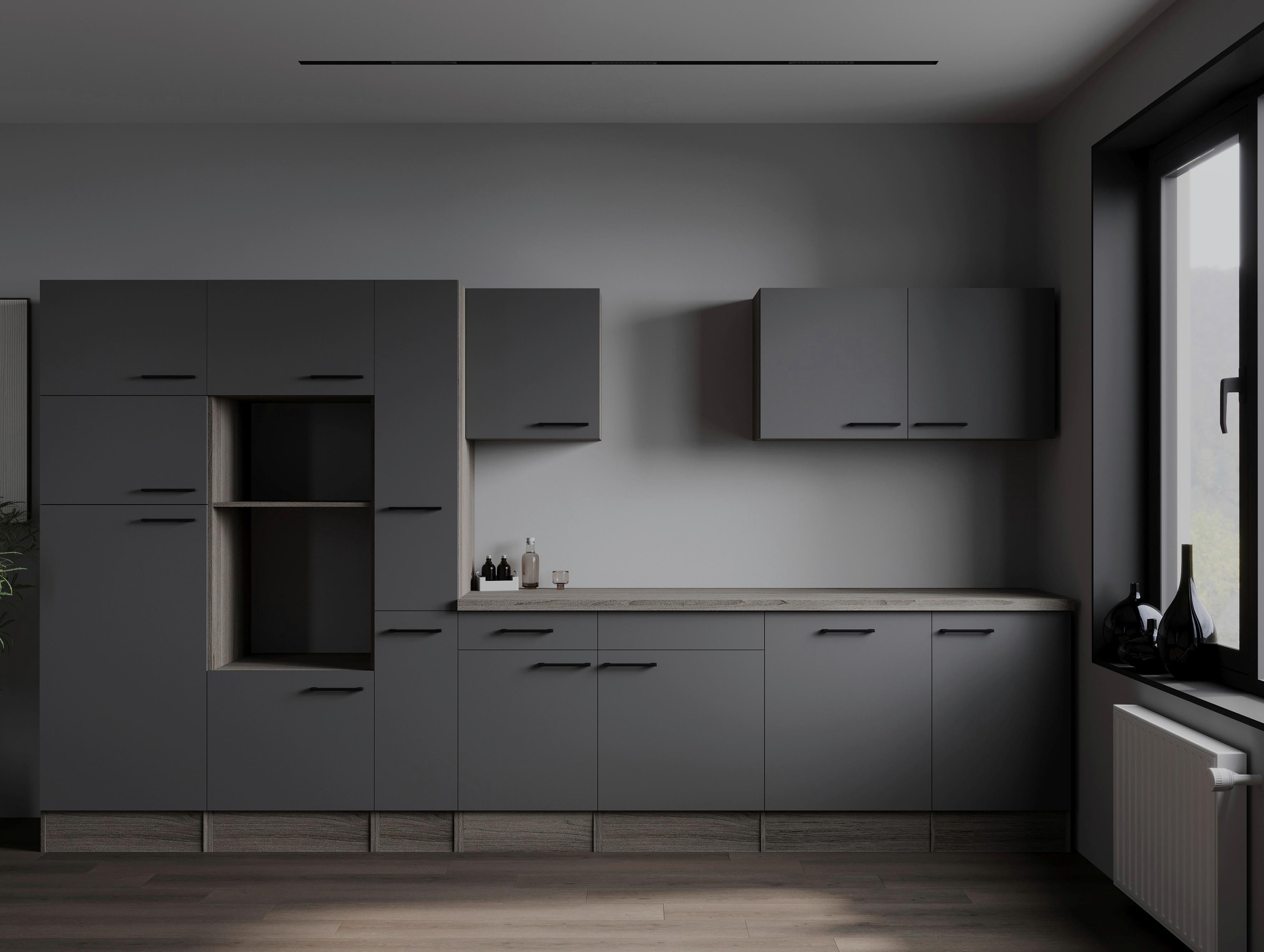 Kuhinjski Blok Brez Aparatov Oliver, 370cm - črna/siva, Design, kovina/leseni material (370cm) - Respekta