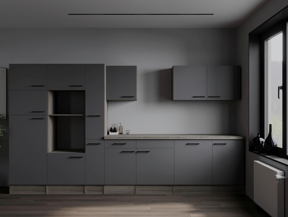 Kuhinjski Blok Brez Aparatov Oliver, 370cm - črna/siva, Design, kovina/leseni material (370cm) - Respekta