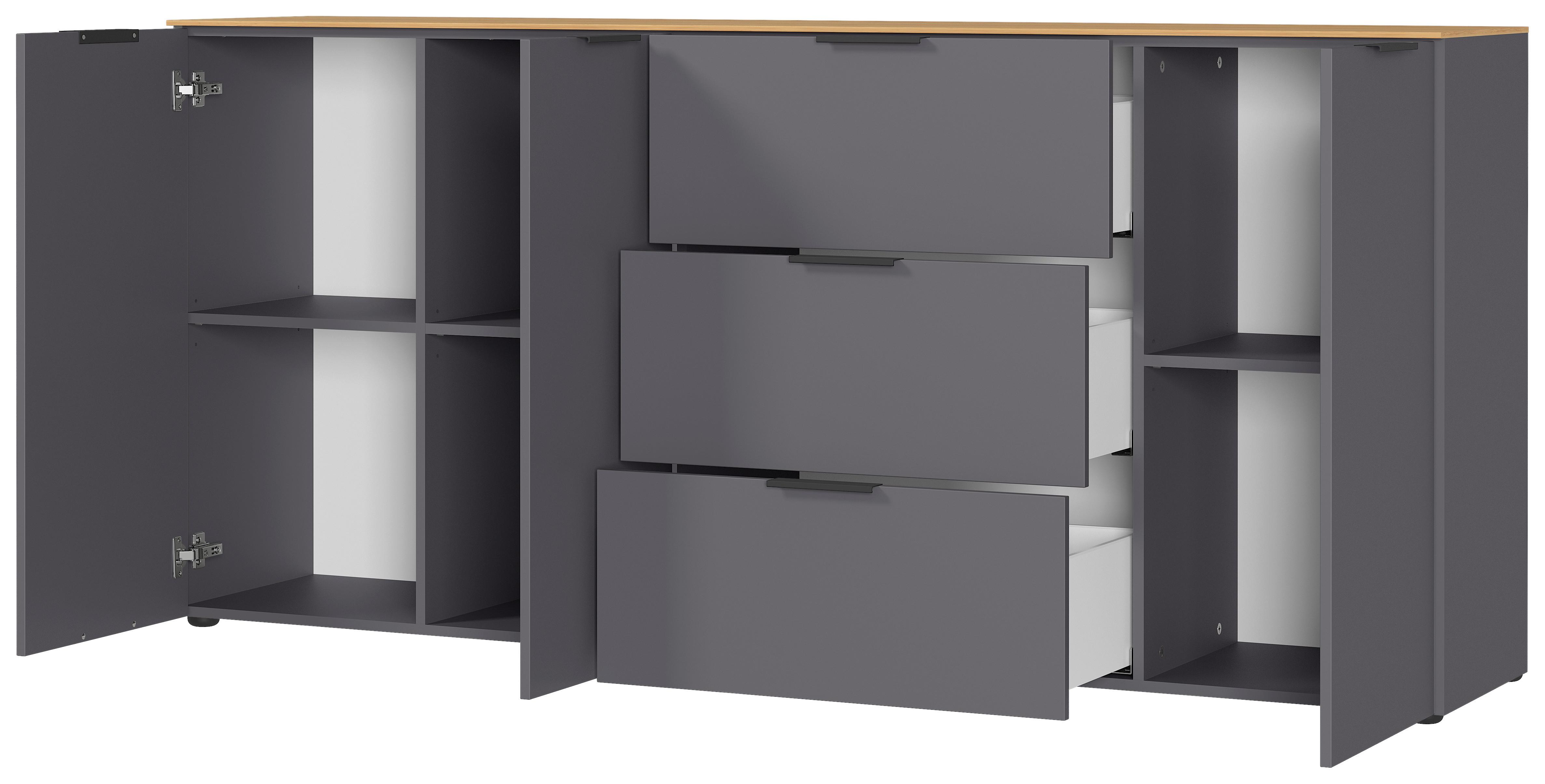 Sideboard California in Eichefarben/Graphitfarben - Eichefarben/Graphitfarben, Modern, Holzwerkstoff/Metall (192/98/40cm) - Premium Living