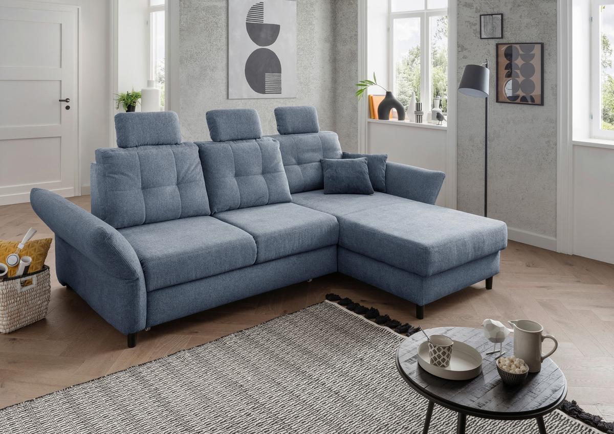 Wohnlandschaft Brizzini Hellblau Chenille - Blau/Schwarz, MODERN, Holz/Textil (250-280/176cm) - Livetastic
