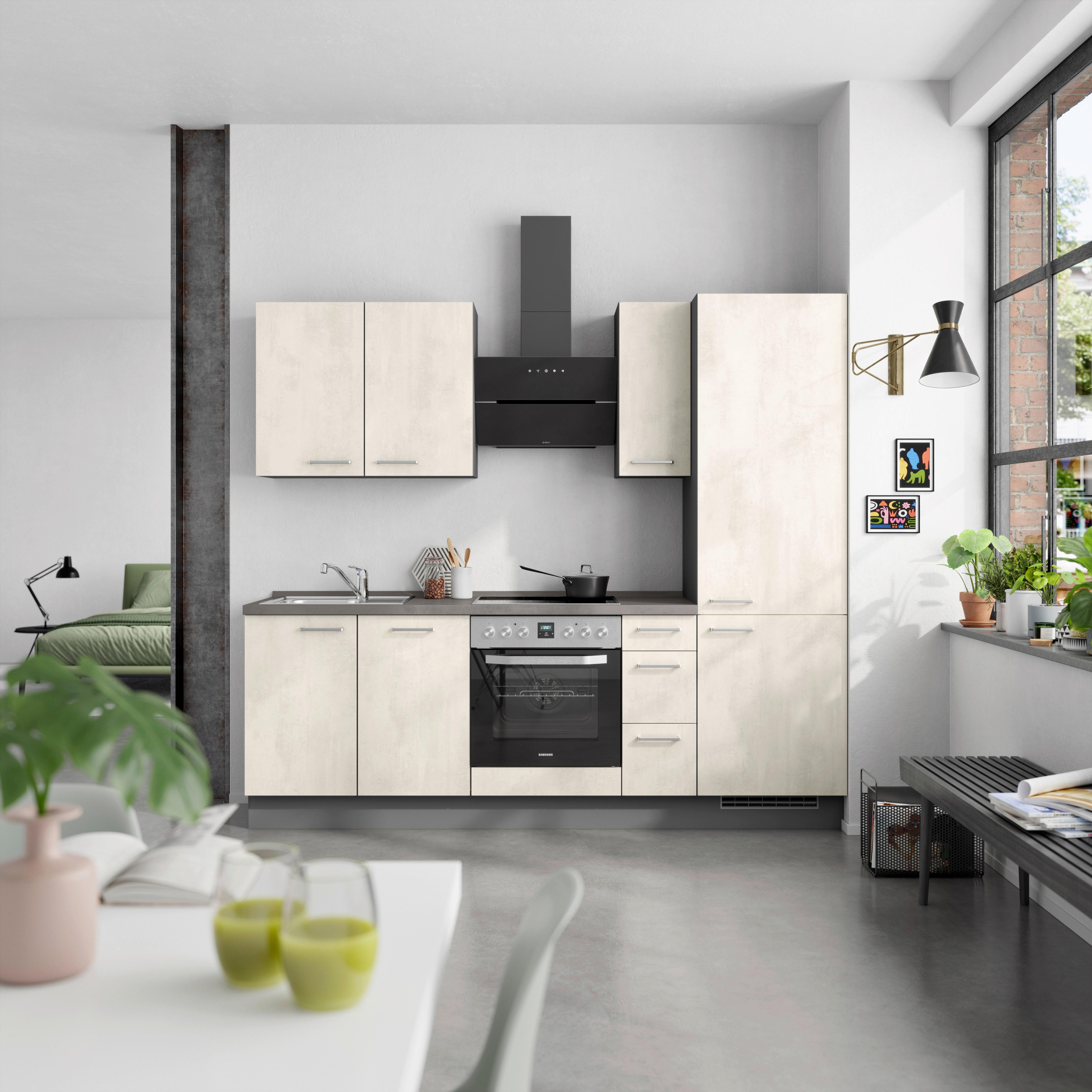 Küchenblock Riva High m. Geräten Weiß - Schieferfarben/Edelstahlfarben, MODERN, Holzwerkstoff/Metall (240cm) - Nobilia