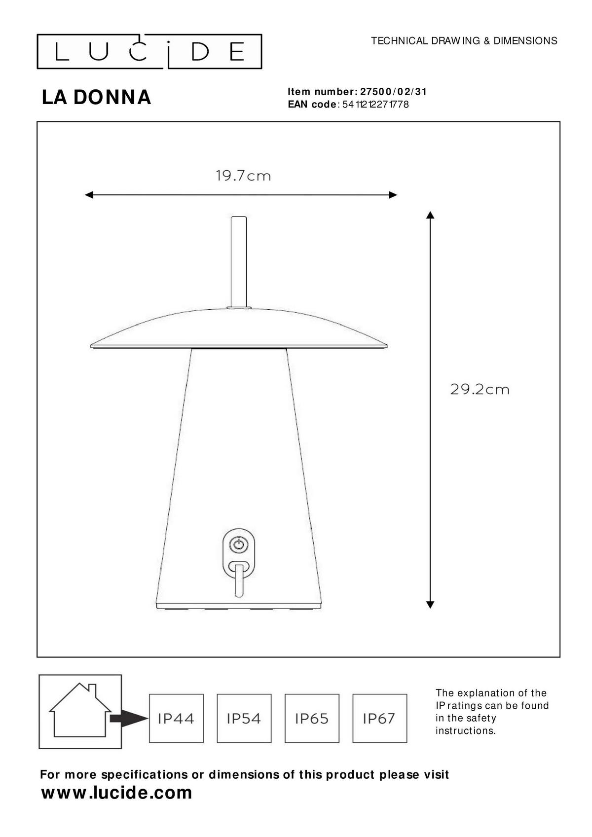LAMPA ZEWNĘTRZNA LED 27500/02/31 LA DONNA - biały, Konventionell, metal (19.7/19.7/29.2cm) - Lucide