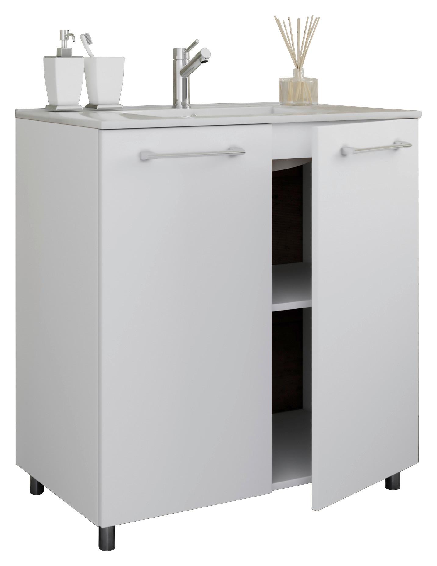 Kombiniran Umivalnik Gilos, Bela - srebrne barve/siva, Moderno, kovina/leseni material (80cm) - MID.YOU