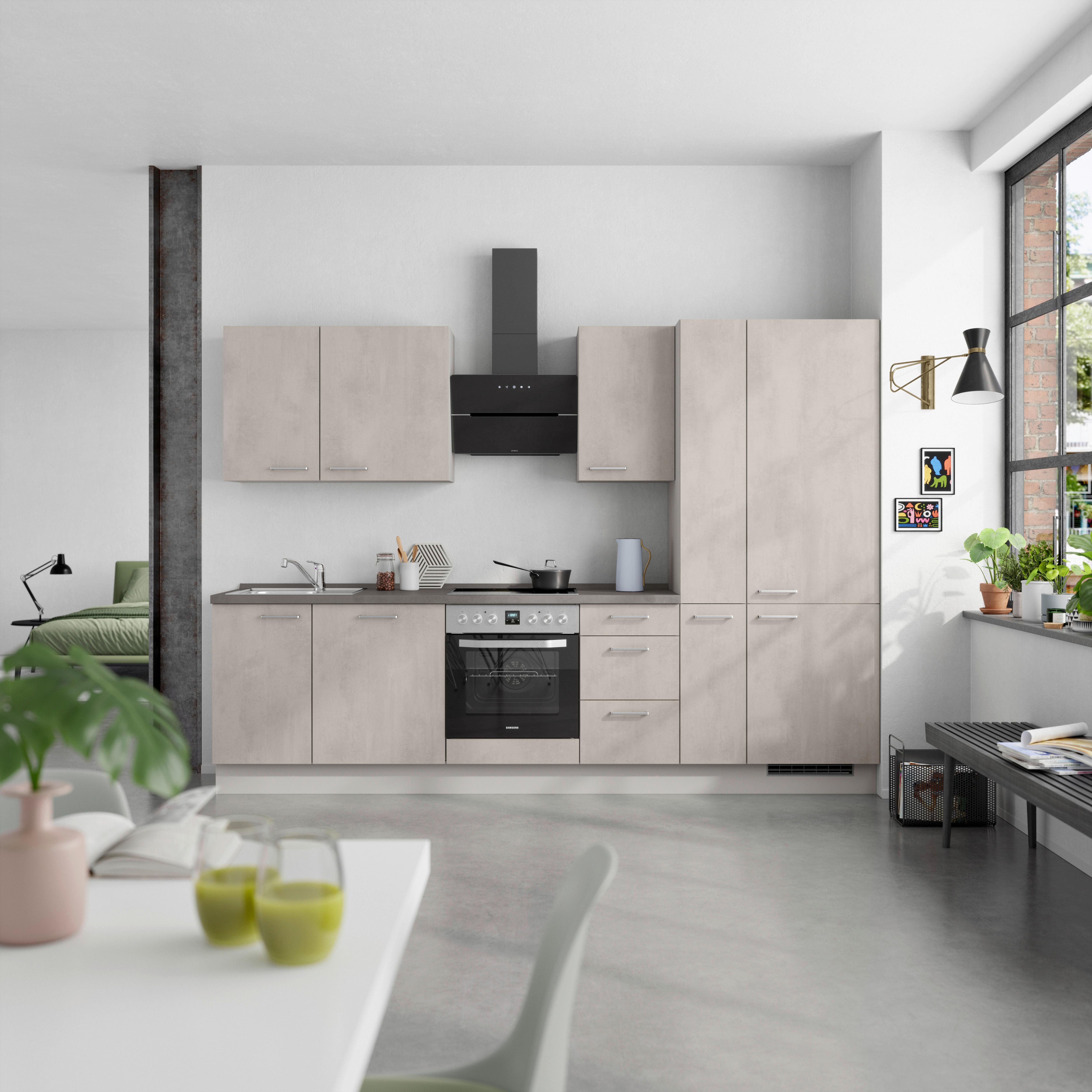 Küchenblock Riva High m. Geräten Grau - Schieferfarben/Edelstahlfarben, MODERN, Holzwerkstoff/Metall (300cm) - Nobilia