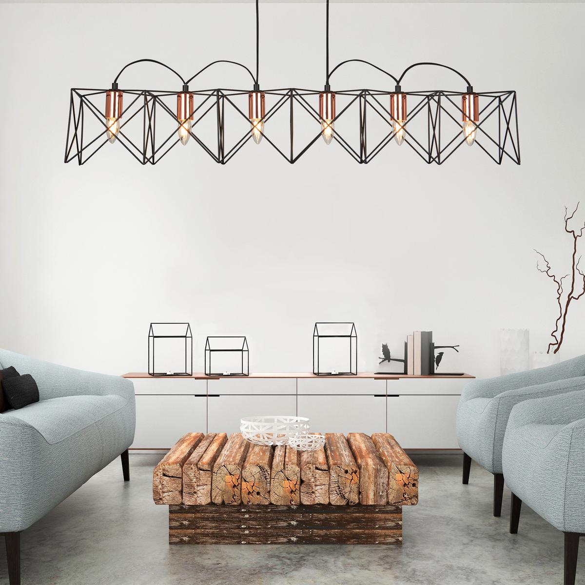 Függőlámpa Anthea 8416-6bk - fekete/rézszínű, Design, fém (110/19/145cm)