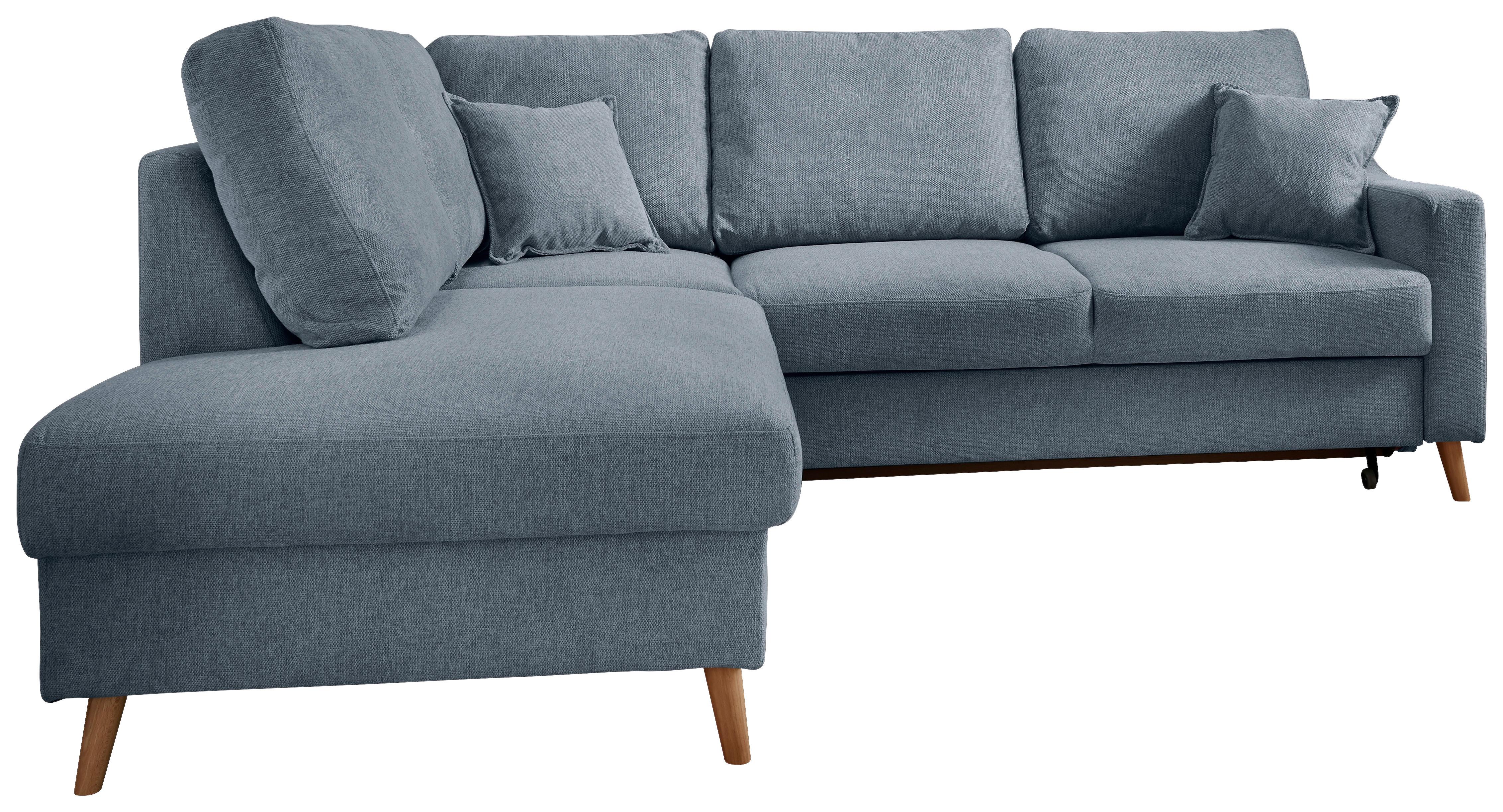 NAROŻNIK VALENTINA - kolor naturalny/niebieski, Konventionell, tkanina/drewno (200/230cm) - P & B