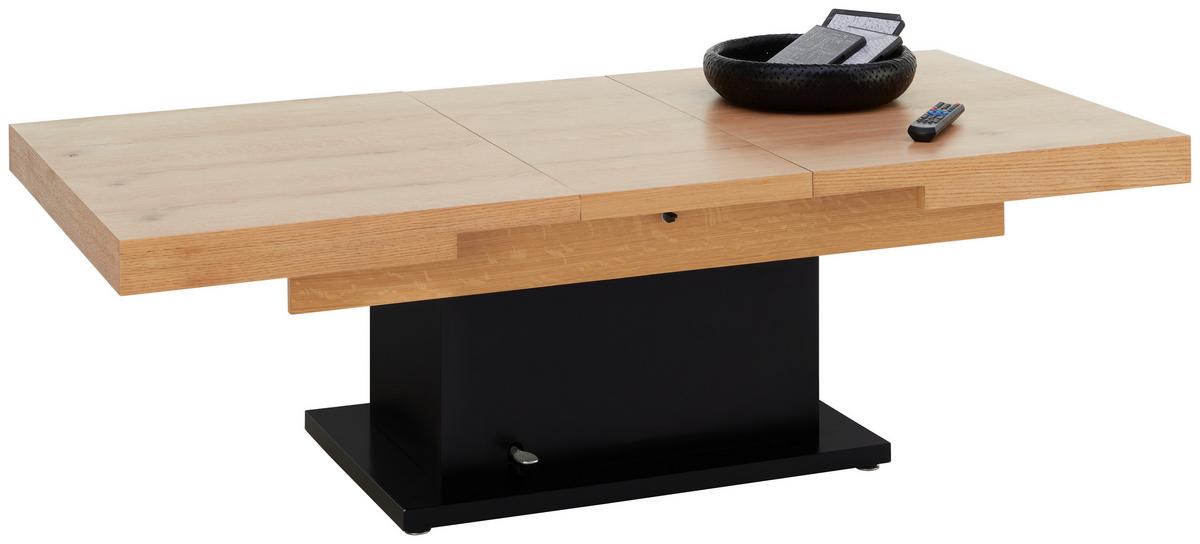 Couchtisch 2 in 1 Based in Schwarz/Eichefarben - Eichefarben/Schwarz, MODERN, Holz/Holzwerkstoff (133-170/80/51,5-77,5cm) - Based