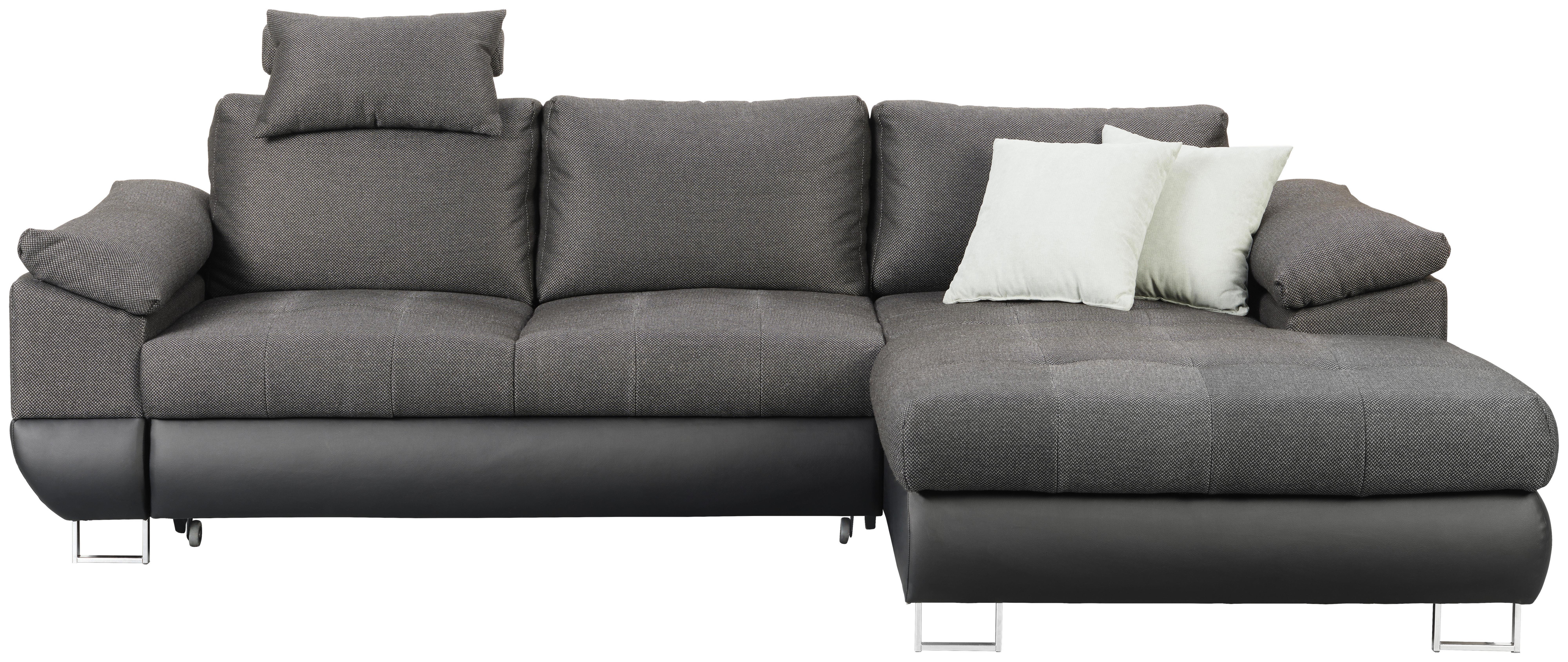 Ecksofa Focus Grau mit Bettfunktion - Chromfarben/Dunkelgrau, Konventionell, Kunststoff/Textil (268/91/170cm) - Mömax