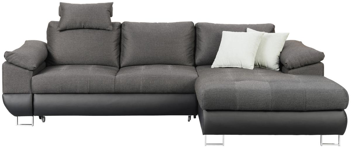 Wohnlandschaft Focus Grau mit Bettfunktion - Chromfarben/Dunkelgrau, KONVENTIONELL, Kunststoff/Textil (268/91/170cm) - Mömax