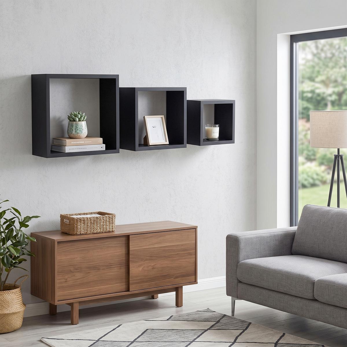 Falipolc 3 Részes Szett Fekete Simple - fekete, Modern, műanyag/faalapú anyag (30-27-24/30-27-24/12cm) - Best Price