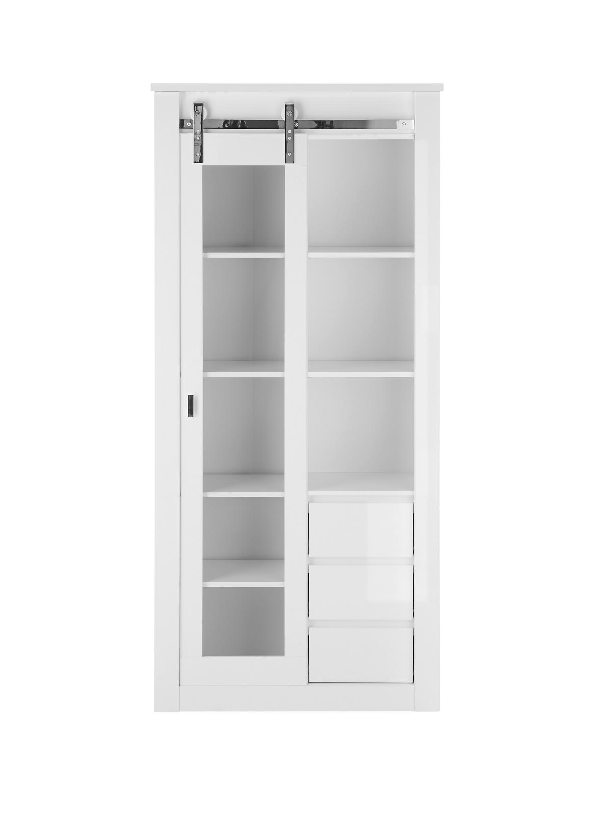 Vitrine Daytona Weiß - Chromfarben/Weiß Hochglanz, Design, Holzwerkstoff/Metall (93/201/38cm) - Livetastic