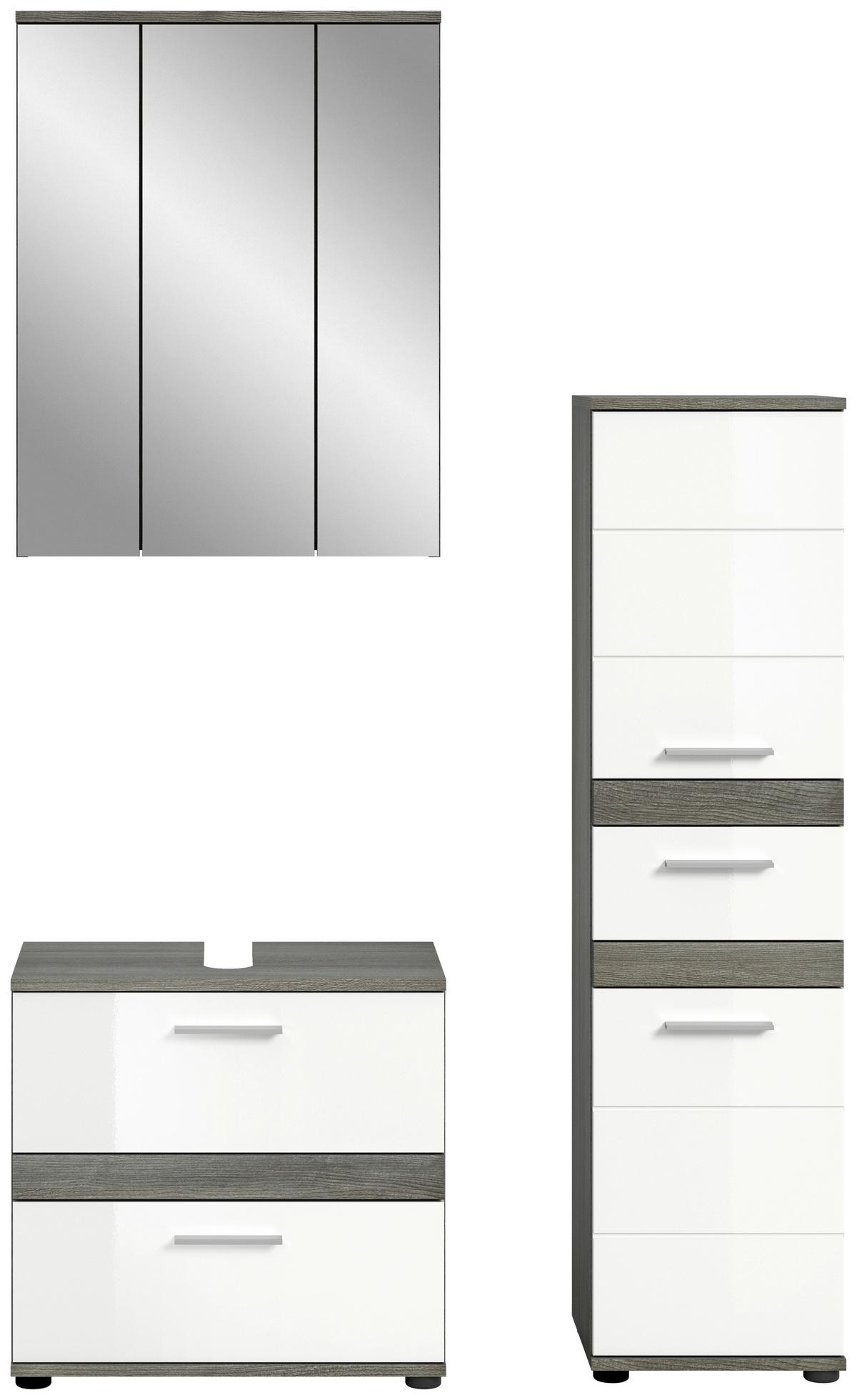 Badezimmer-Set BLAKE 3-teilig, Weiß Hochglanz - Weiß Hochglanz/Silberfarben, MODERN, Glas/Holzwerkstoff (105cm) - MID.YOU