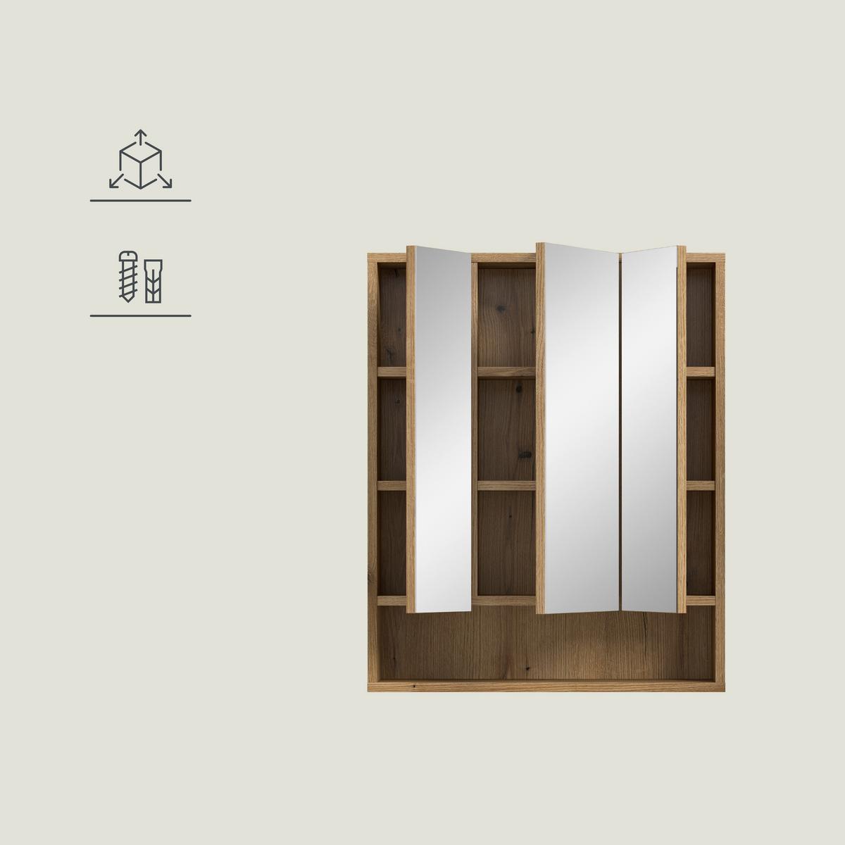 Spiegelschrank Aqua Eichefarben - Eichefarben, Trend, Glas/Holzwerkstoff (60/74/18cm) - MID.YOU