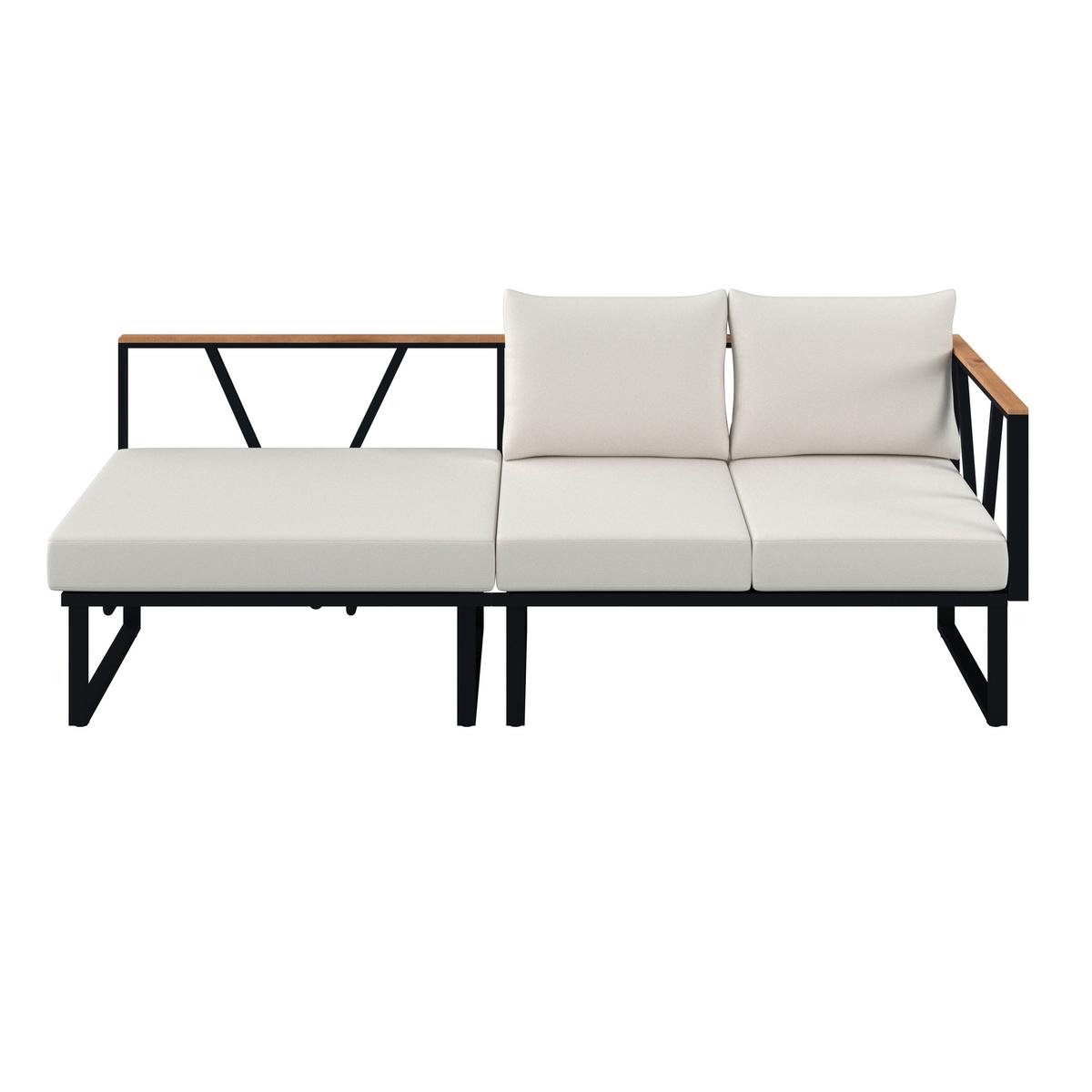 Loungegarnitur Loretta Creme Metall/Holz/Outdoorstoff - Creme/Schwarz, MODERN, Holz/Textil (80/75/80cm) - Bessagi Garden