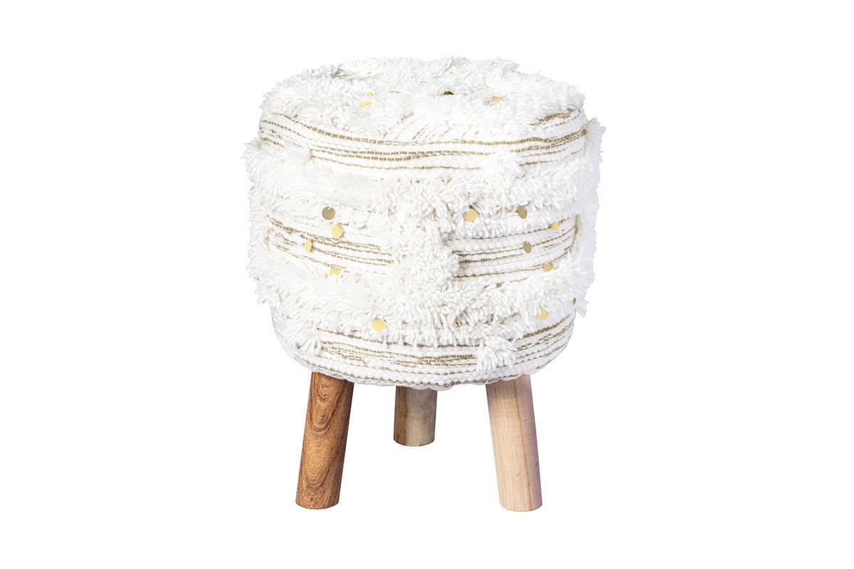 Hocker Bohist ca. 38x50 cm Creme/Khaki - Creme/Olivgrün, Trend, Holz/Textil (38/50/38cm) - Kayoom