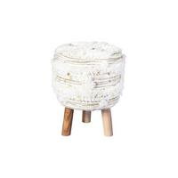 Hocker Bohist ca. 38x50 cm Creme/Khaki - Creme/Olivgrün, Trend, Holz/Textil (38/50/38cm) - Kayoom