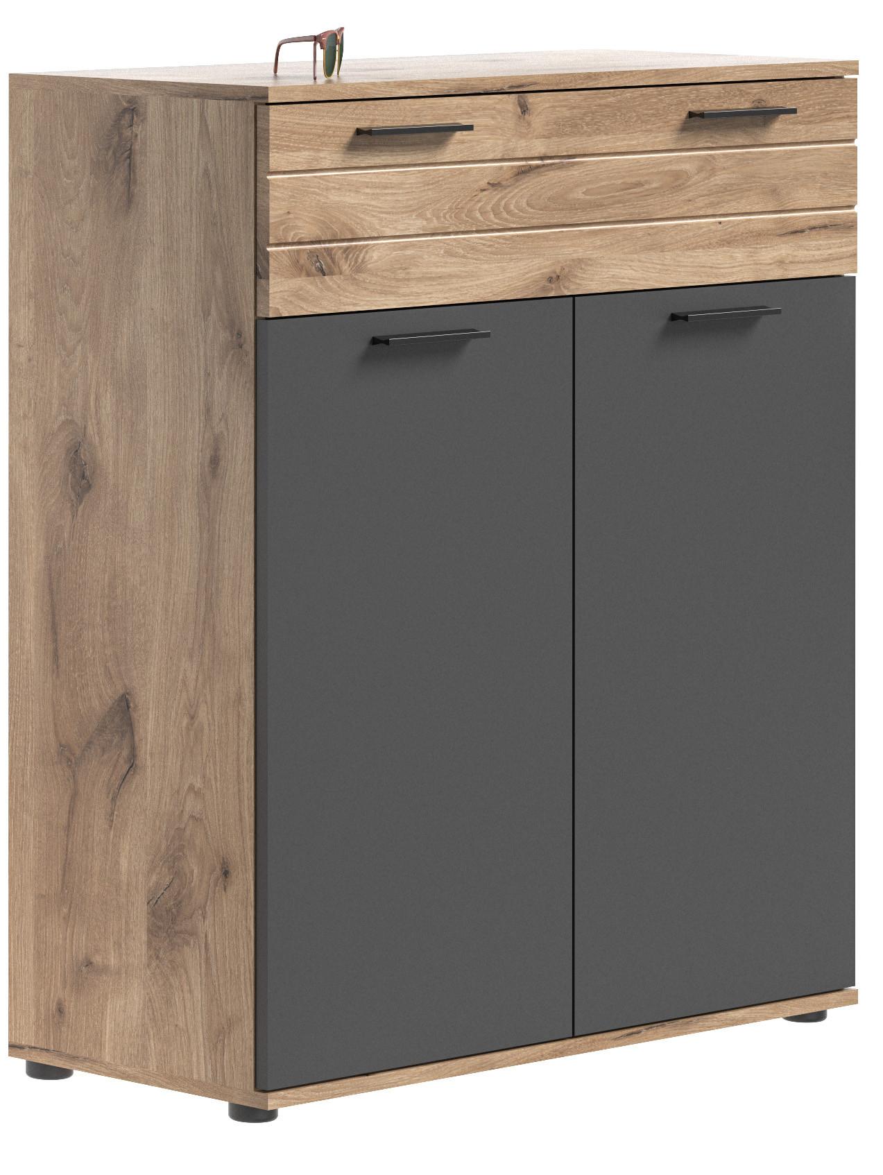 Schuhschrank Mason ca. 90x140 cm Eiche/Grau - Eichefarben/Schwarz, MODERN, Holzwerkstoff/Kunststoff (90/104/37cm) - MID.YOU