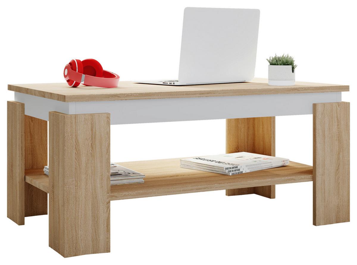 Klubska Miza Rolas, Hrast Sonoma, Bela, 90x41 - hrast sonoma, Moderno, leseni material (90/53/41cm) - MID.YOU