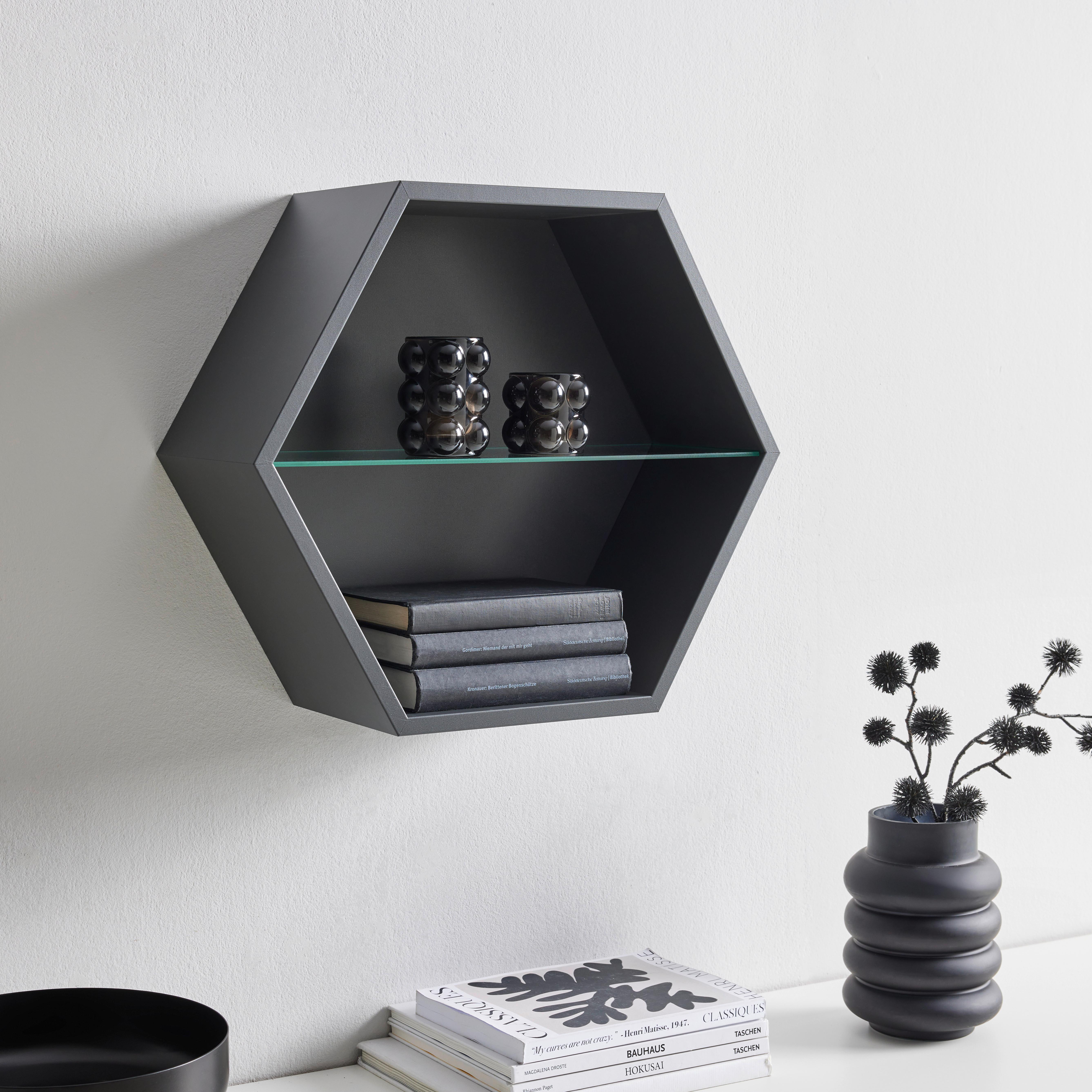 ÉTAGÈRE MURALE EDGE -TOP- -BASED/SB- - anthracite, MODERN, matériau en bois/verre (51/44/19cm) - Based