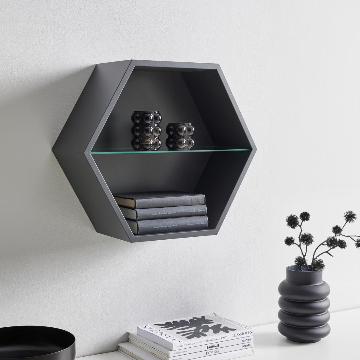 Stenski Regal Edge - antracit, Moderno, steklo/leseni material (51/44/19cm) - Mömax