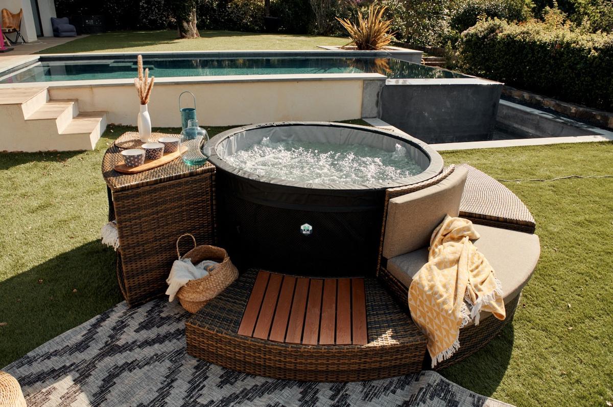 Whirlpool Netspa Vita+ 5 Möbel Schwarz Ø ca. 268cm - Schwarz, Basics, Kunststoff/Metall (268cm)