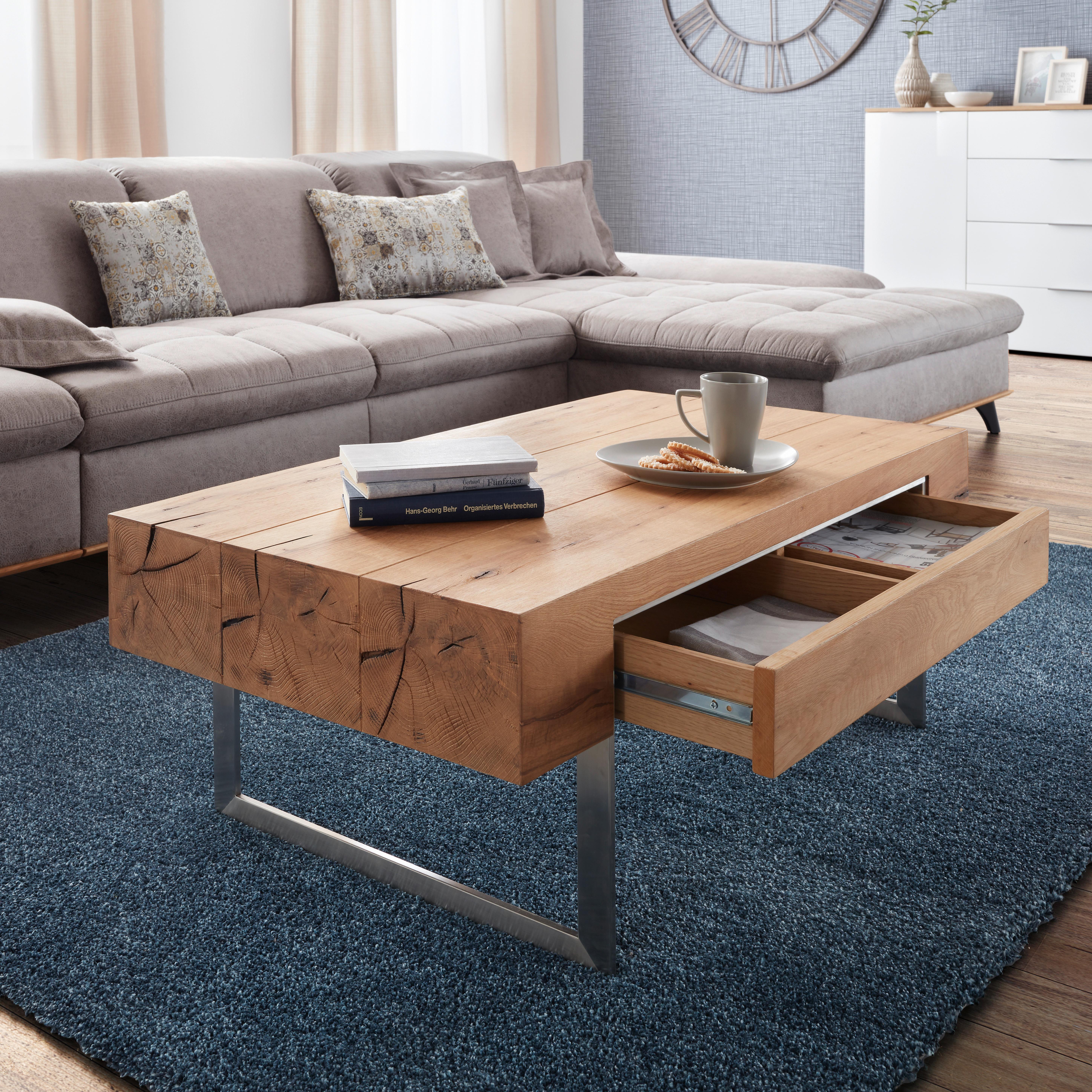 Masuta de cafea BIRMINGHAM - culoare inox/culoare lemn stejar, Konventionell, lemn/metal (110/60/40cm) - Zandiara