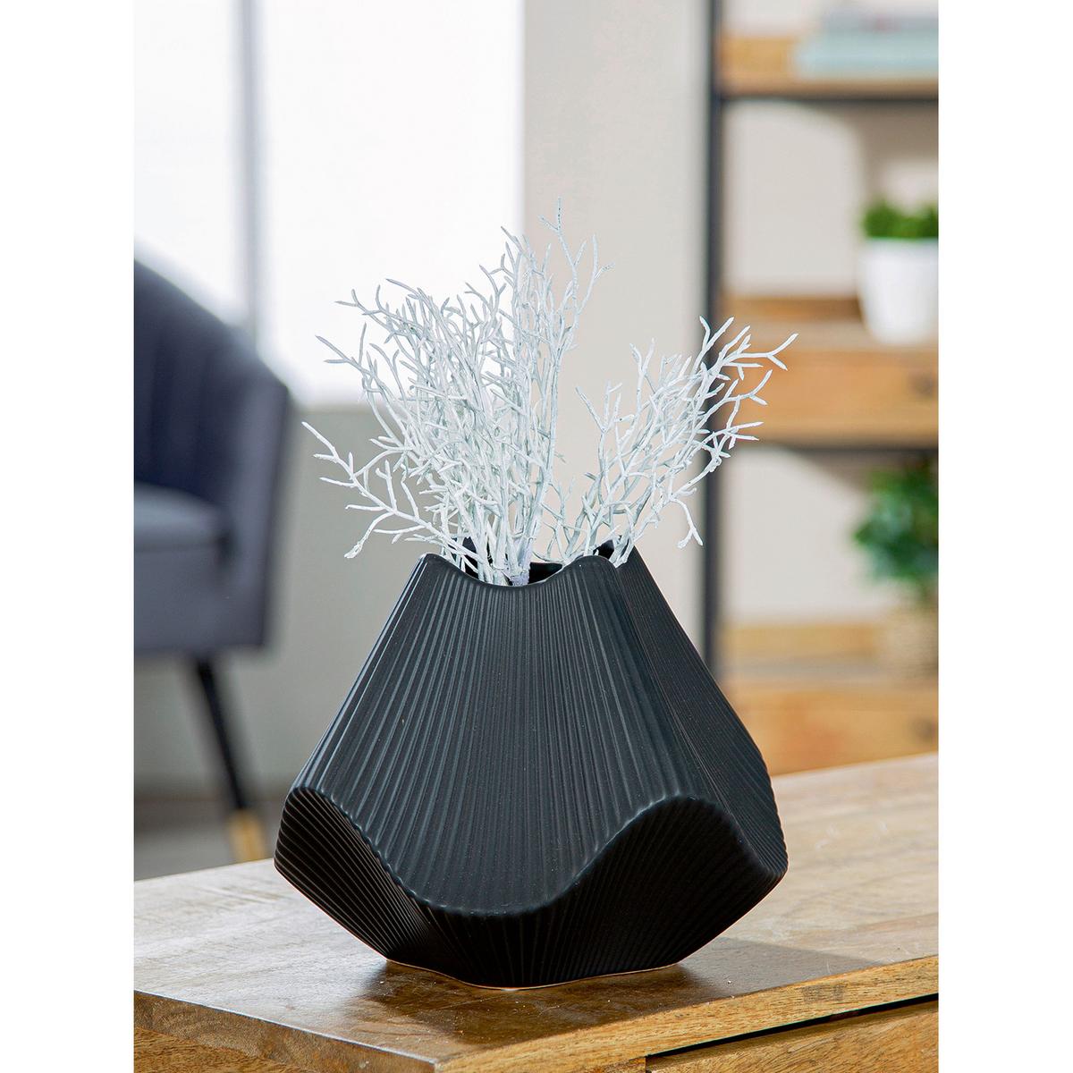 Dekovase Lamellen Schwarz - Schwarz, LIFESTYLE, Keramik (22/18,5/22cm)