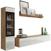 WOHNWAND VERA | EICHE WOTAN/WEISS HG. - Weiß Hochglanz/Eiche Wotan, LIFESTYLE, Glas/Holzwerkstoff (210/130/33cm) - P & B