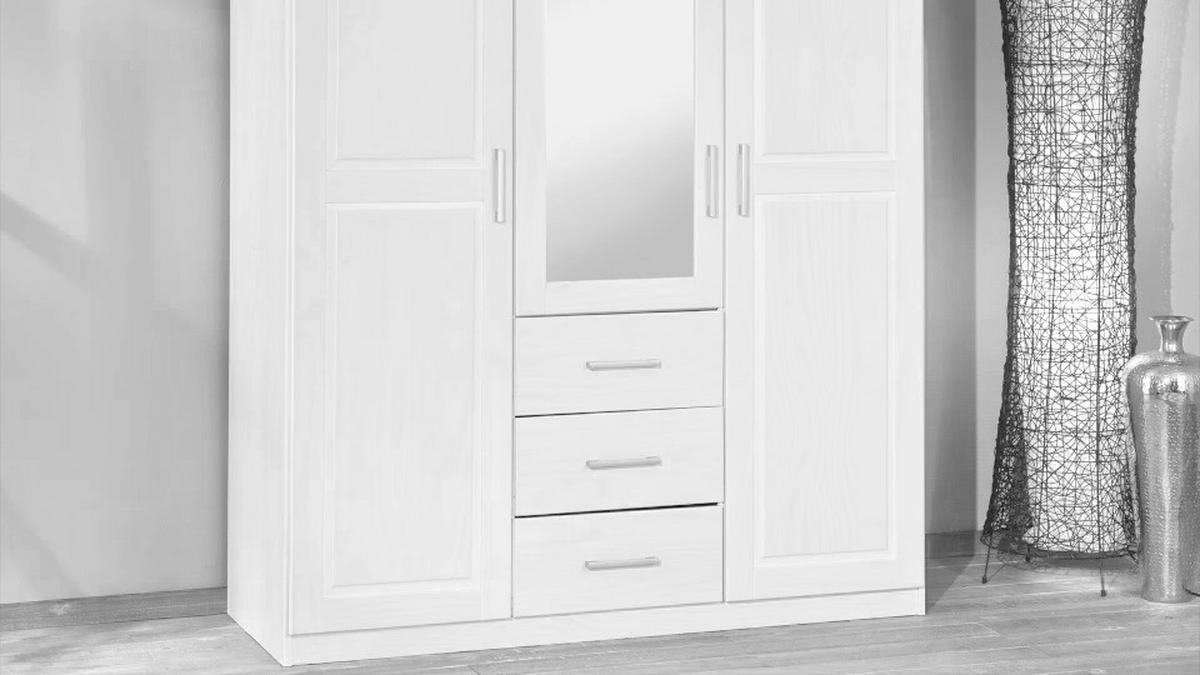 Drehtürenschrank Geraldo ca. 140x190x55 cm Weiß - Silberfarben/Weiß, LIFESTYLE, Holz/Kunststoff (140/190/55cm) - MID.YOU