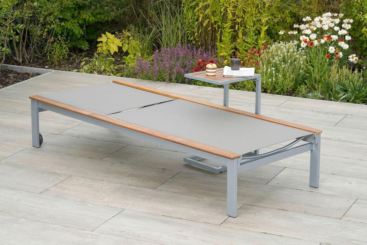 Gartenliege Naxos ca. 198x84cm Alu/Akazie massiv - Beige/Silberfarben, MODERN, Holz/Metall (198/103/84cm) - Gardenson