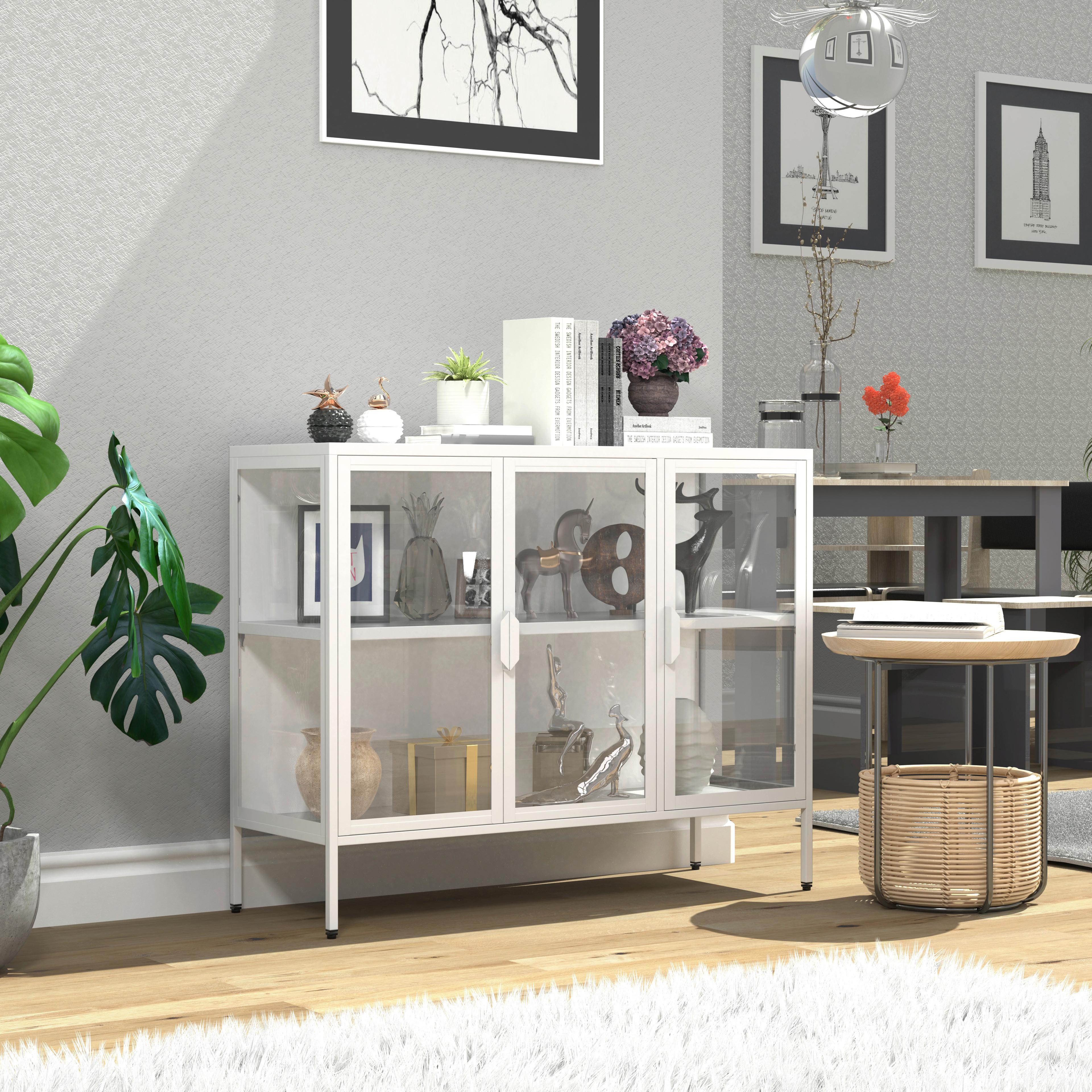VITRINE FLOKA L - Weiss/Transparent, Design, Glas/Metall (110/80/35cm) - MID.YOU