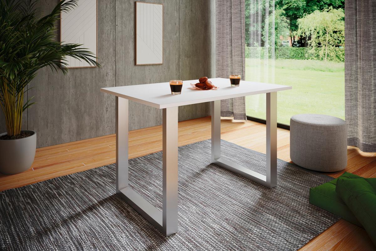 Pisalna Miza Lona, Bela, Srebrna, 110x50cm - srebrne barve/bela, Design, kovina/leseni material (110/50/76cm) - MID.YOU