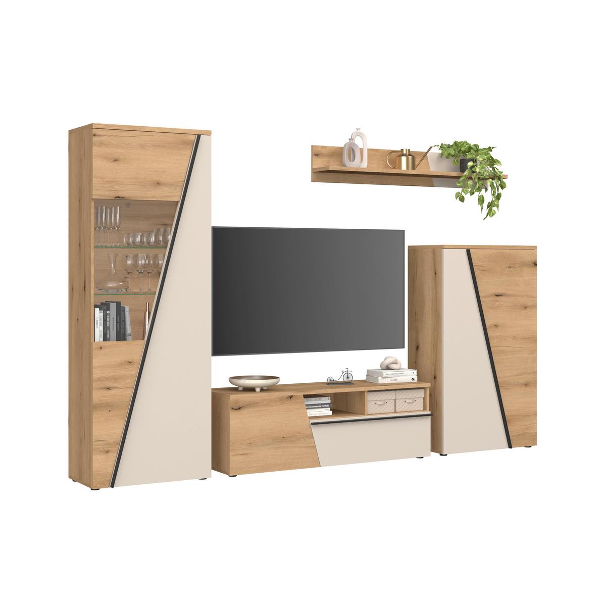 Venedig New Tv Komoda - kašmir/boje hrasta, Moderno, drvni materijal/plastika (140/47/40cm) - Modern Living