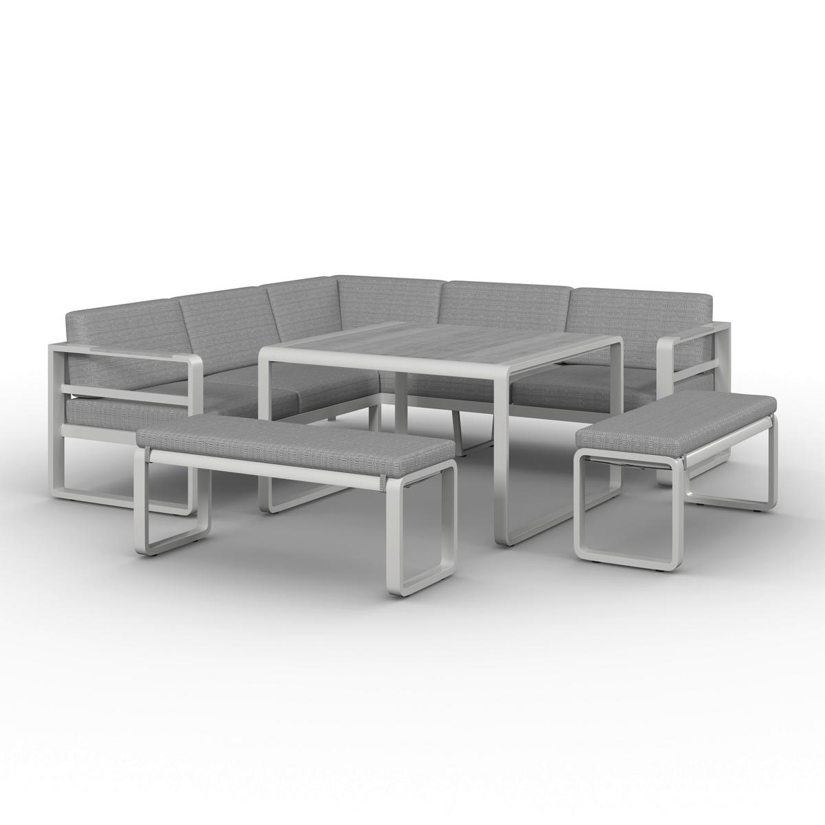 Dining-Loungeset Aruba Hellgr. /Weiß Outdoorstoff/Metall - Hellgrau/Weiß, MODERN, Kunststoff/Textil - Bessagi Garden