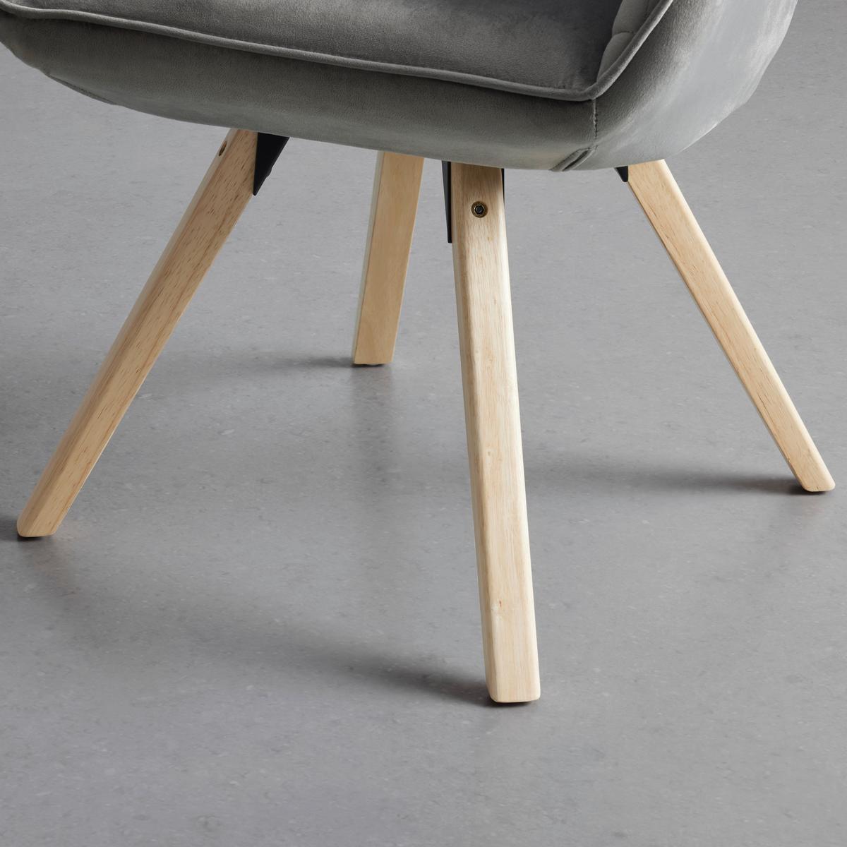 Armlehnstuhl Bago in Grau Samtbezug drehbar - Naturfarben/Grau, Modern, Holz/Textil (58/85/57cm) - Mömax