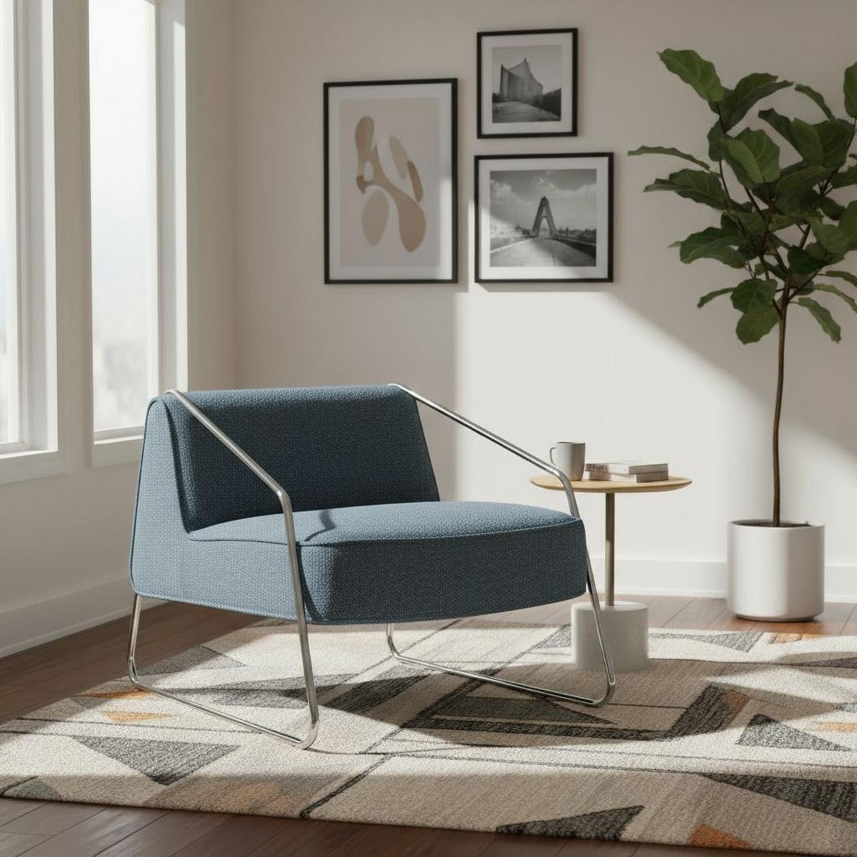 FOTEL DESIGNERSKI NAOMI - niebieski/kolor chromowy, Modern, metal/tkanina (62/85/65cm) - Livetastic