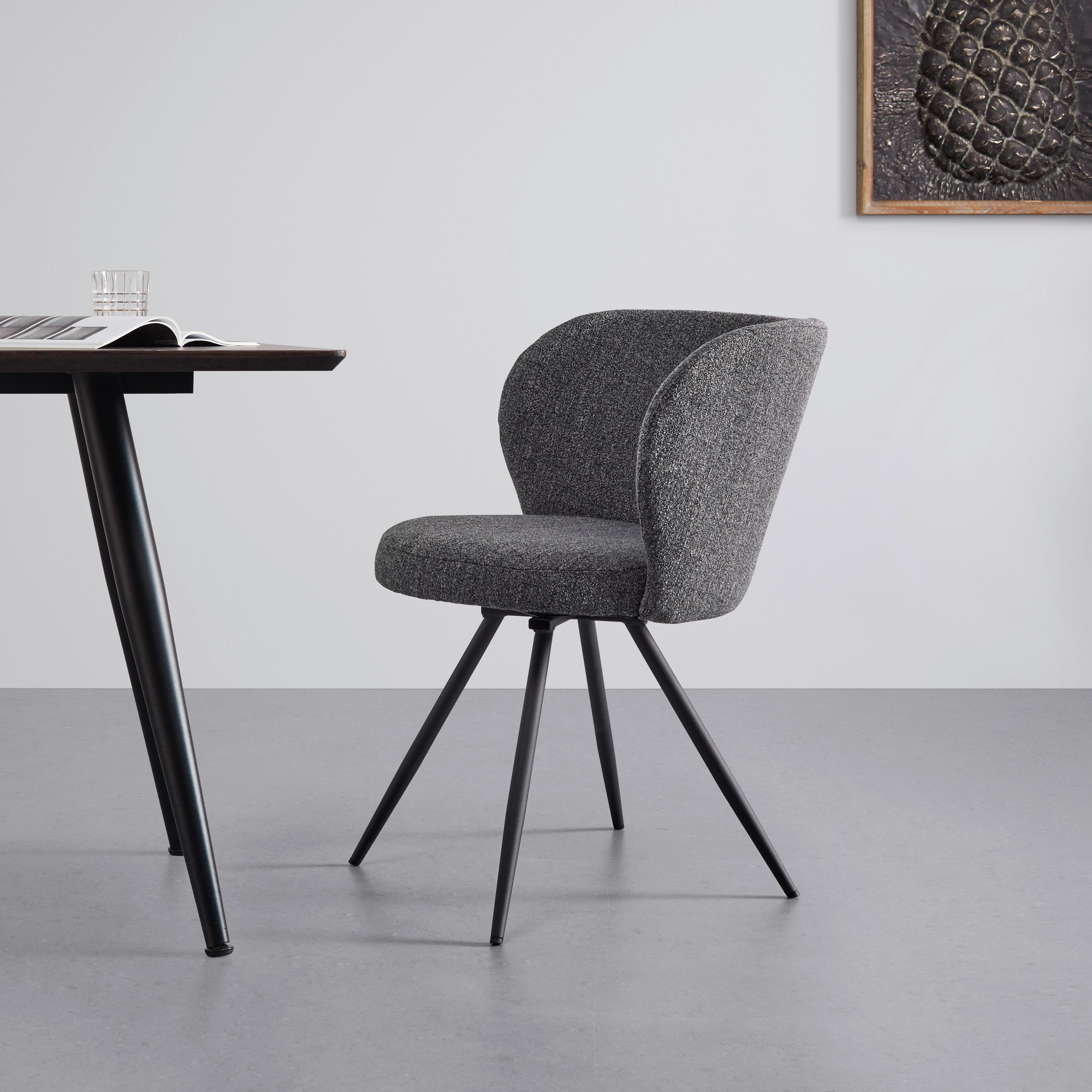 Stuhl "Carlina", Webstoff, drehbar, grau, Gepolstert - Dunkelgrau/Schwarz, MODERN, Holz/Textil (60/79/59cm) - Bessagi Home