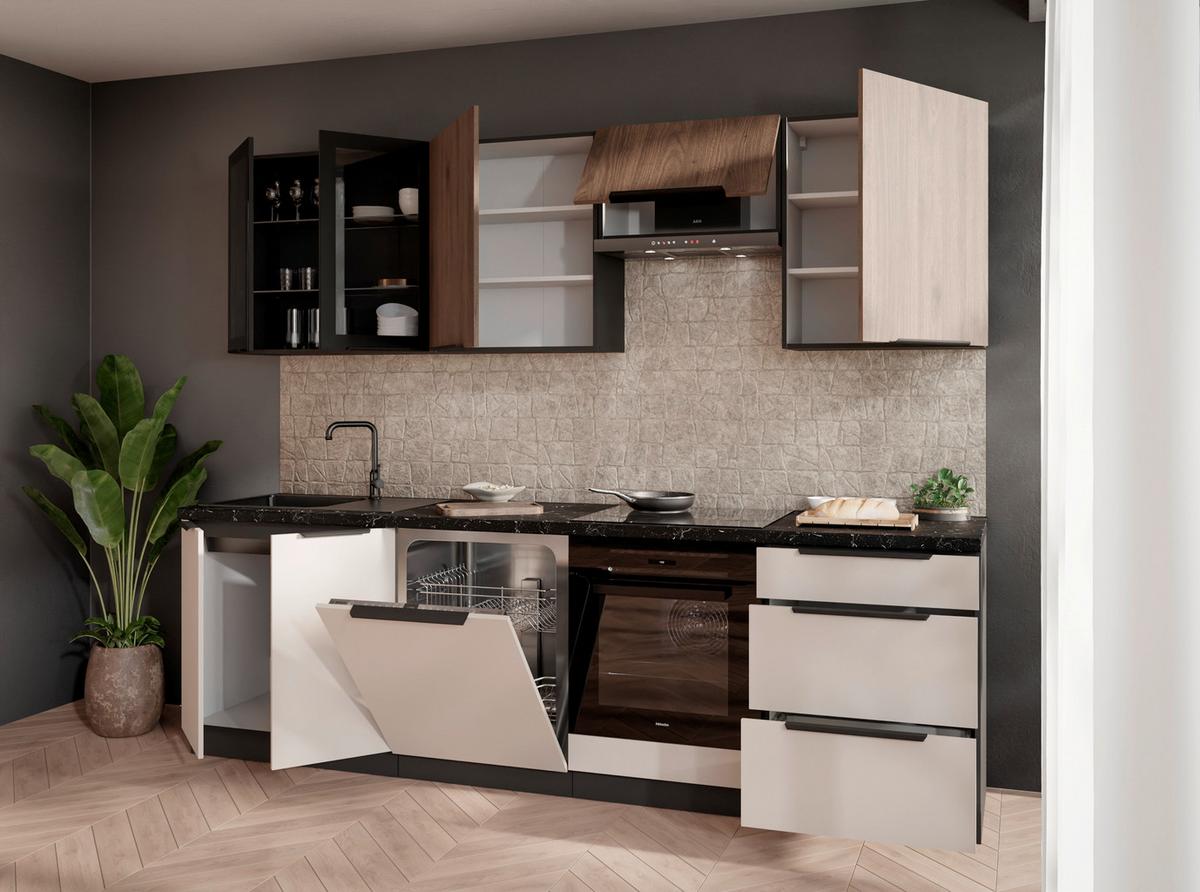 Blok Kuhinja Arona/monza - kašmir/boje oraha, Moderno, staklo/drvni materijal (260/210/60cm) - Modern Living